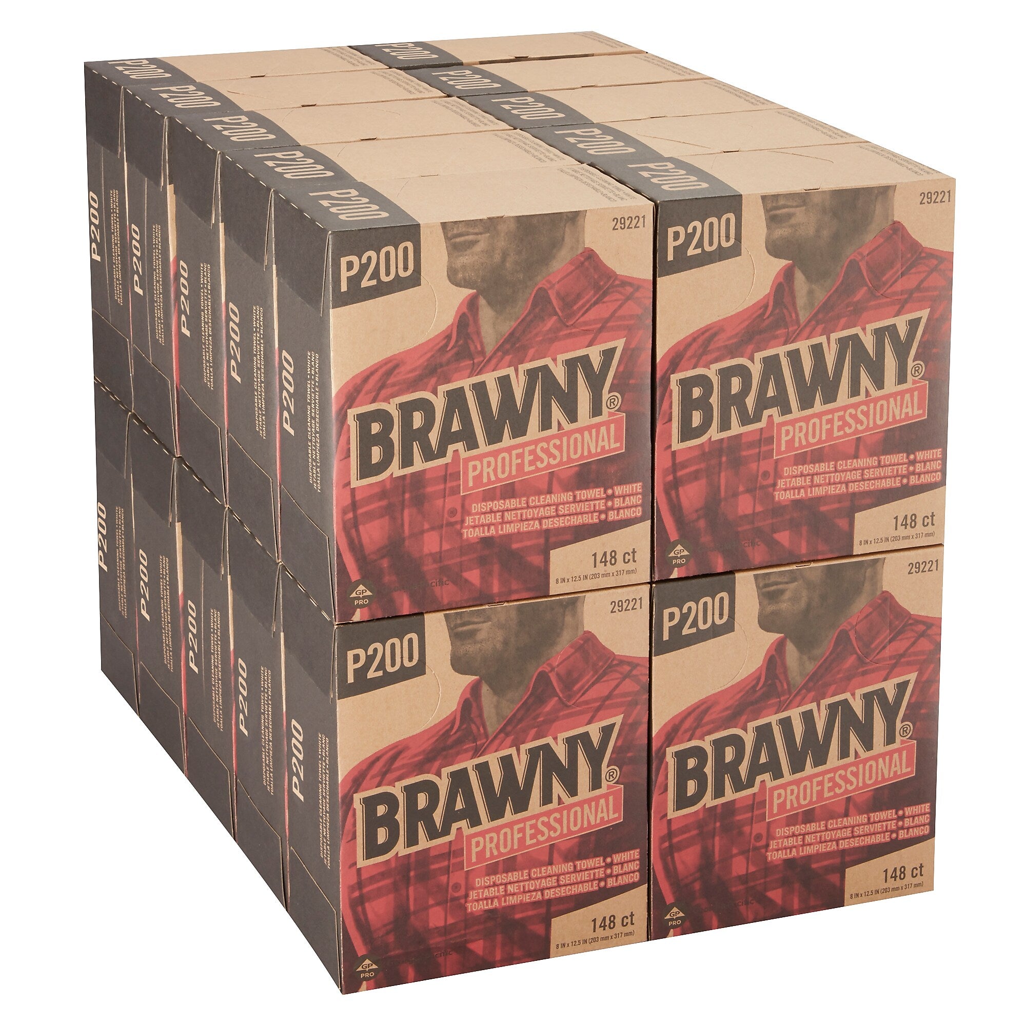 Brawny Professional P200 Disposable Cleaning Towel, White, 148 Towels/Box, 20 Boxes/Case