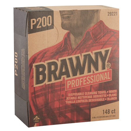 Brawny Professional P200 Disposable Cleaning Towel, White, 148 Towels/Box, 20 Boxes/Case