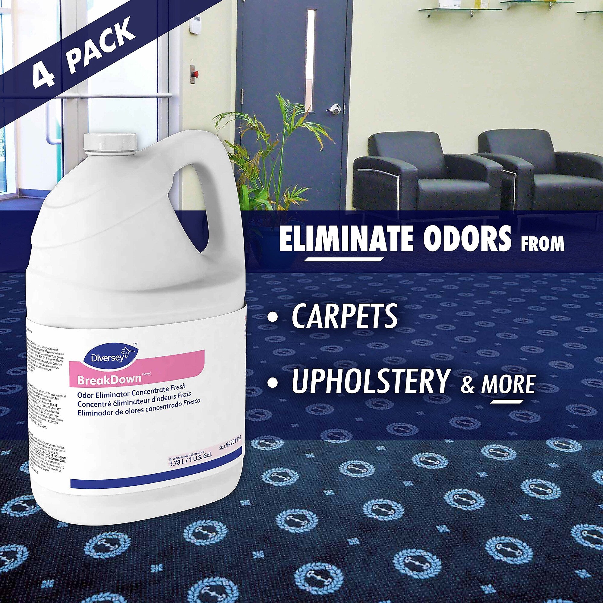 BreakDown Odor Eliminator Concentrate, Fresh, 4/Carton