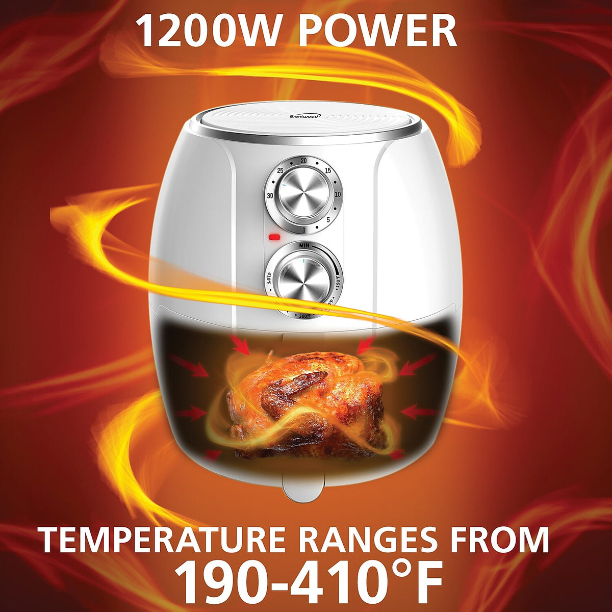 Brentwood 3.2-Quart 1,200-Watt Electric Air Fryer with Timer and Temperature Control ,