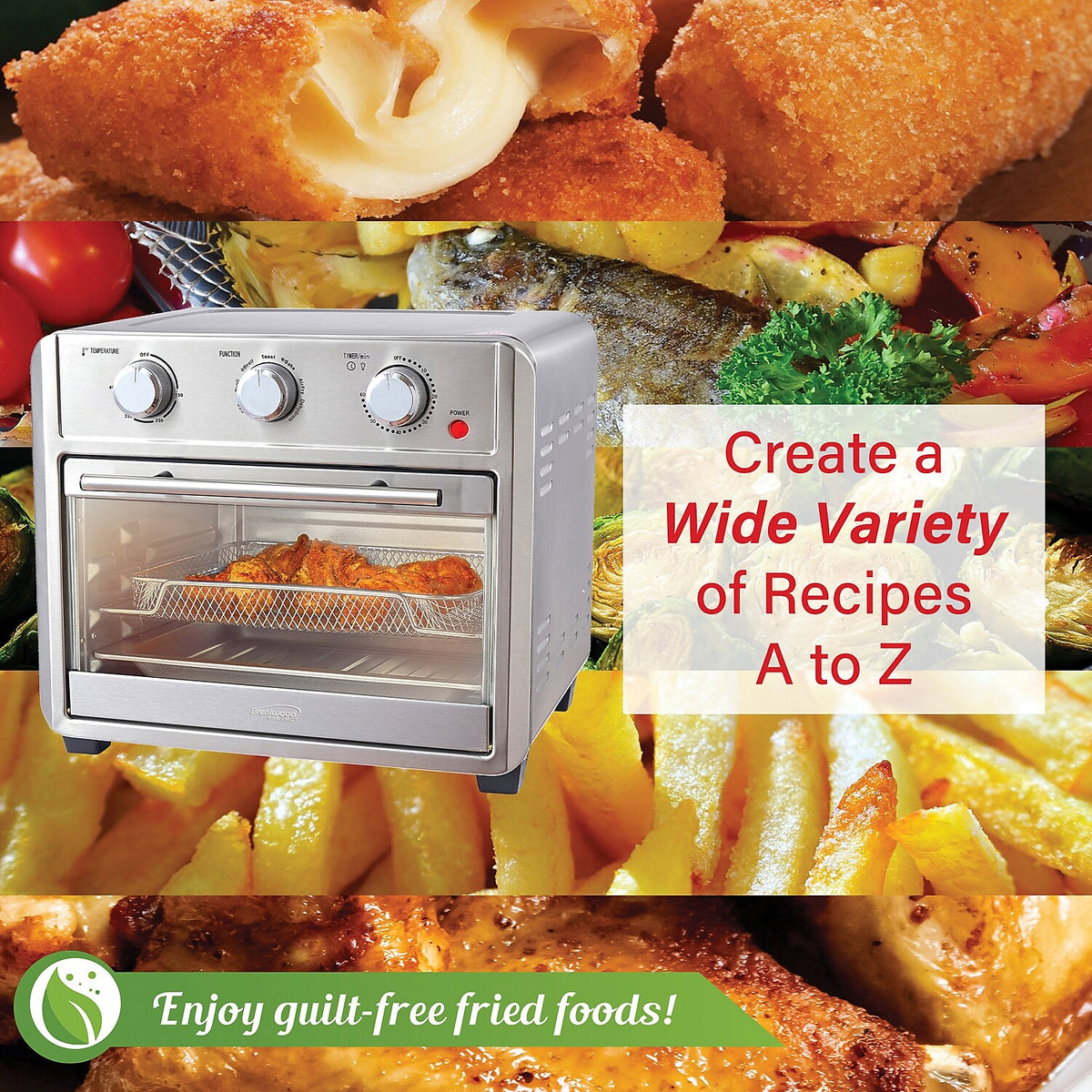 Brentwood Select 24-Qt. 1,700-Watt Stainless Steel Convection Air Fryer Toaster Oven,