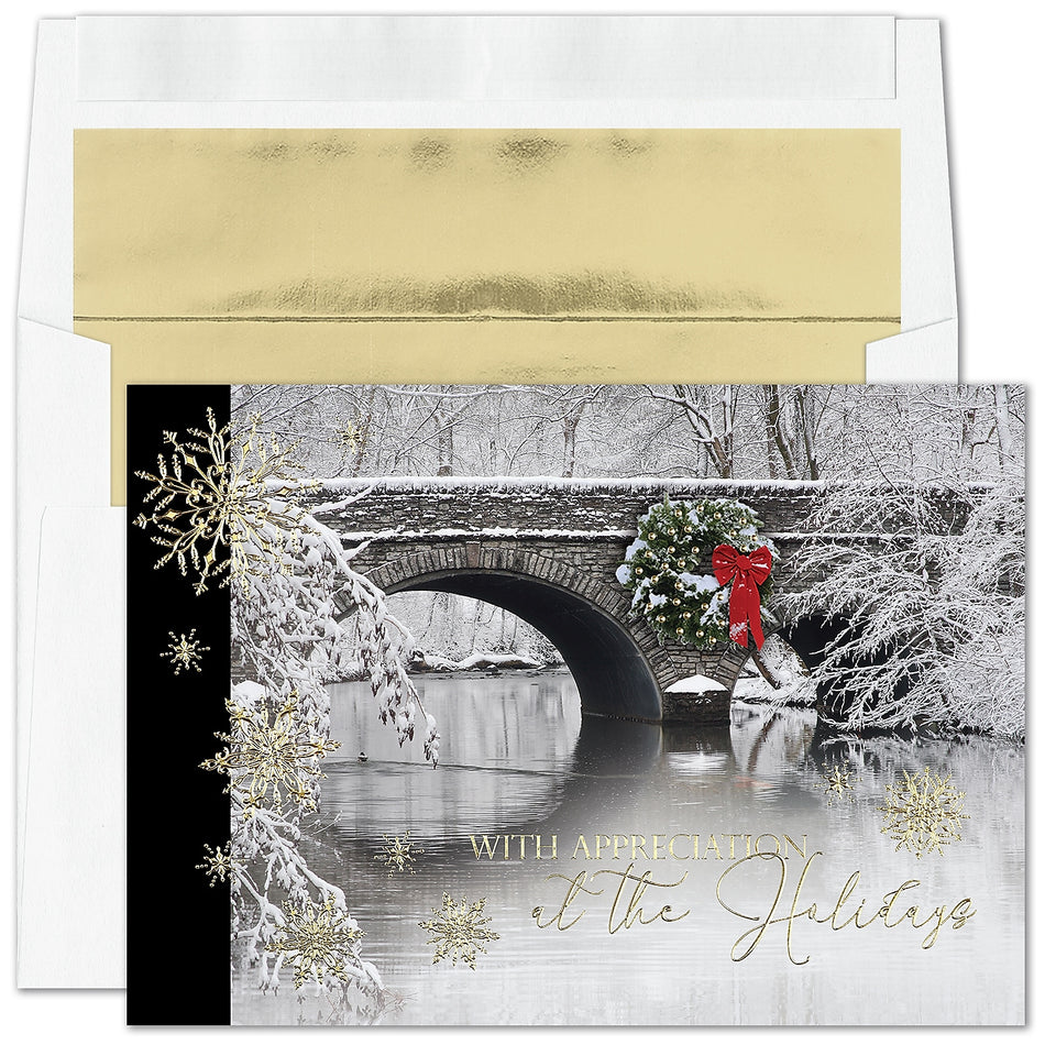 "Bridging Appreciation" Holiday Card w/ Gold Lined White Envelope, 100/BX