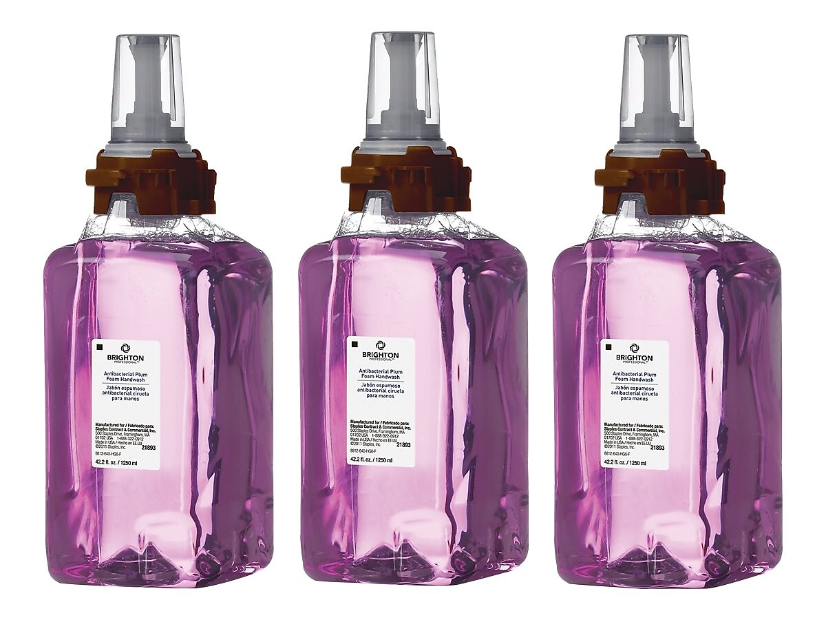 Brighton Professional Antibacterial Foaming Hand Soap Refill for ADX 12 Dispenser, Plum Scent, 3/Carton