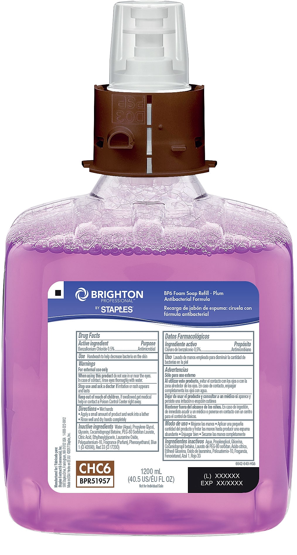 Brighton Professional Antibacterial Foaming Hand Soap Refill for BP Dispenser, Plum Scent, 1200 ml, 2/Carton