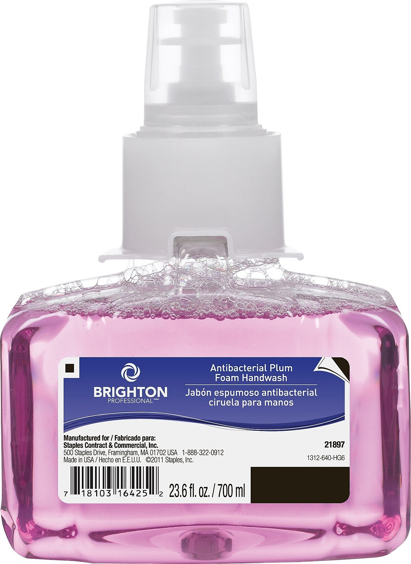 Brighton Professional Antibacterial Foaming Hand Soap Refill for LTX Dispenser, Plum Scent, 23.6 oz., 3/Carton