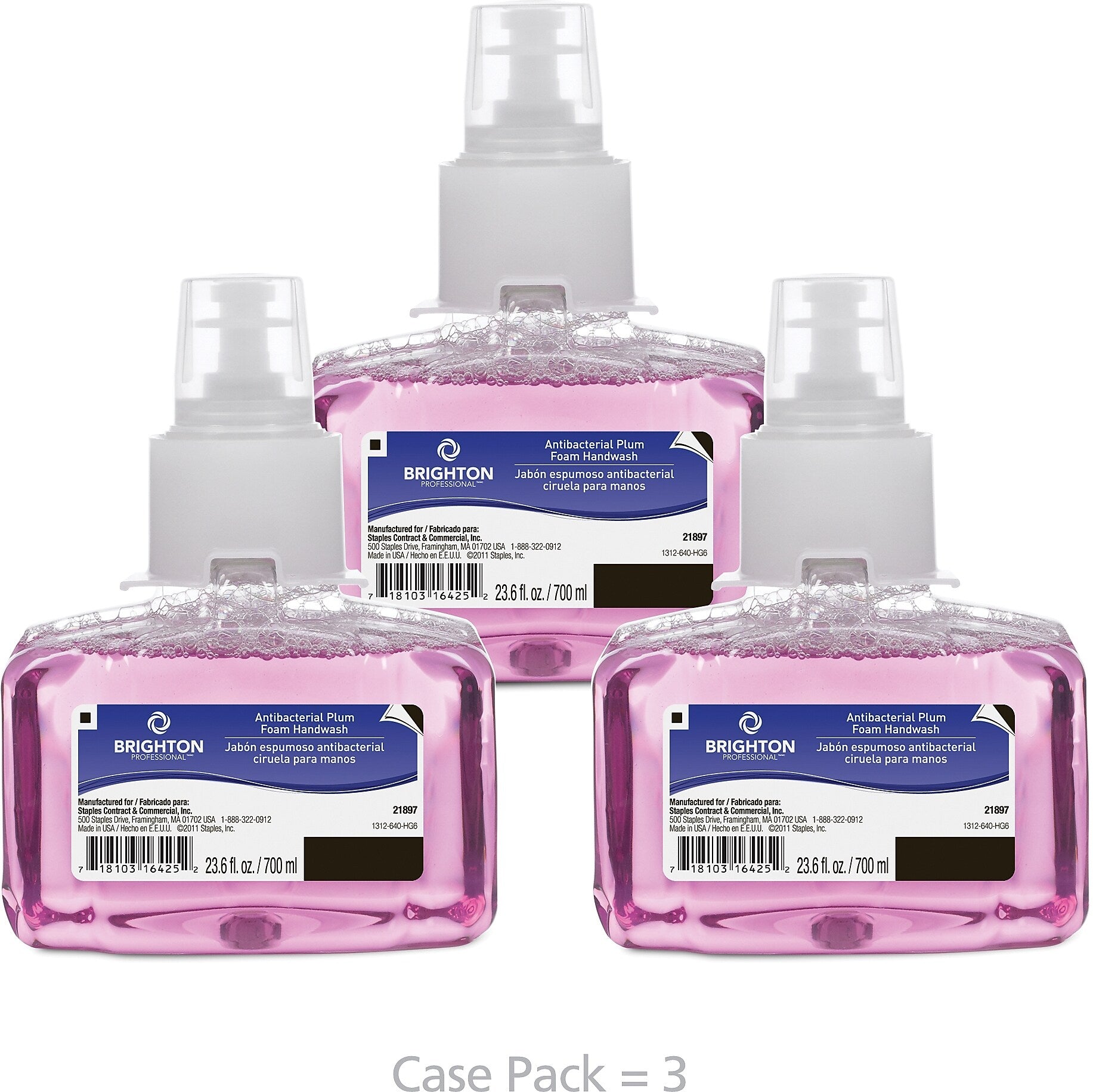 Brighton Professional Antibacterial Foaming Hand Soap Refill, Plum Scent, 23.6 oz., 3/Carton