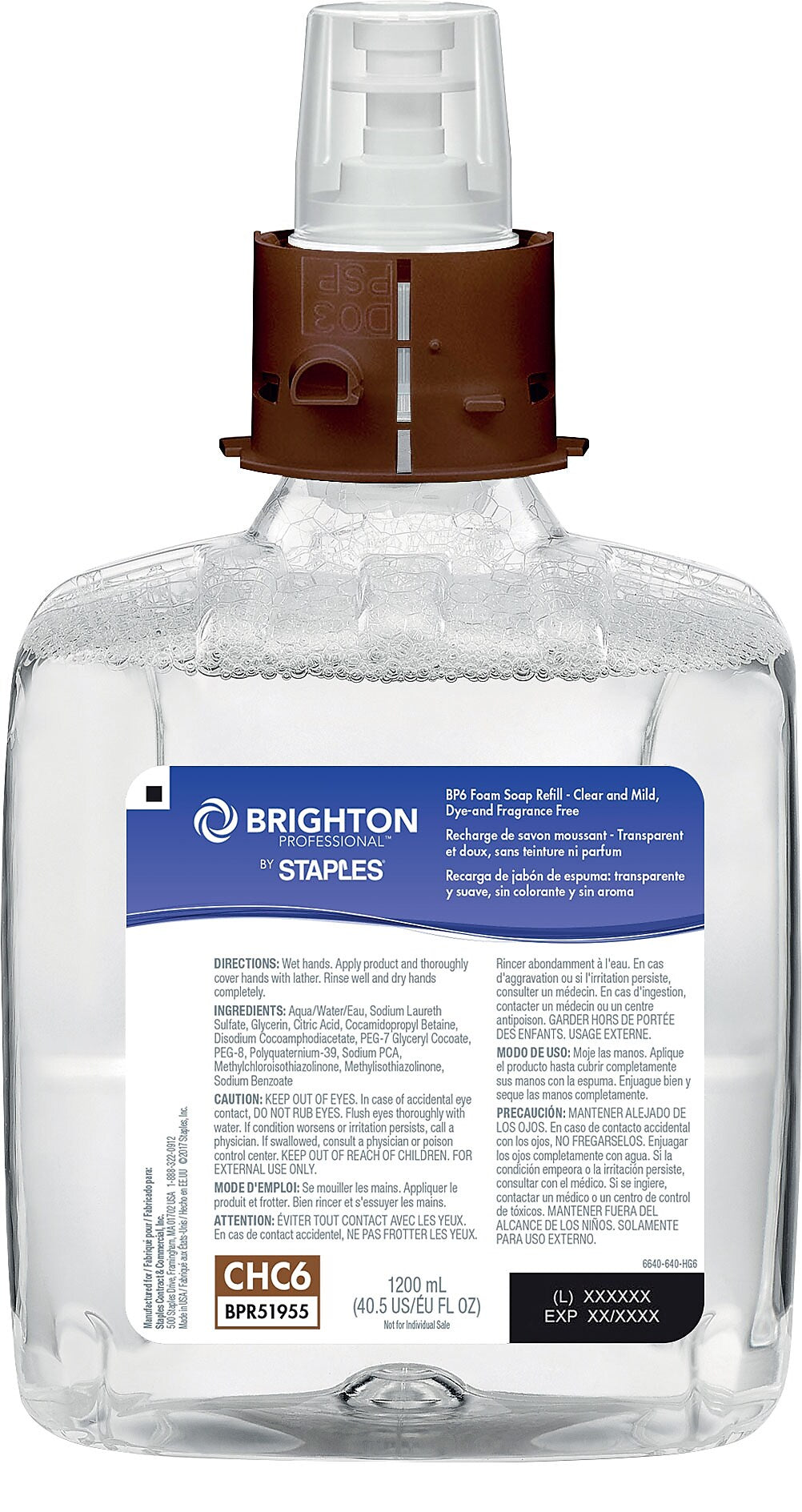 Brighton Professional Foaming Hand Soap Refill for BP Dispenser, 1200 ml, 2/Carton