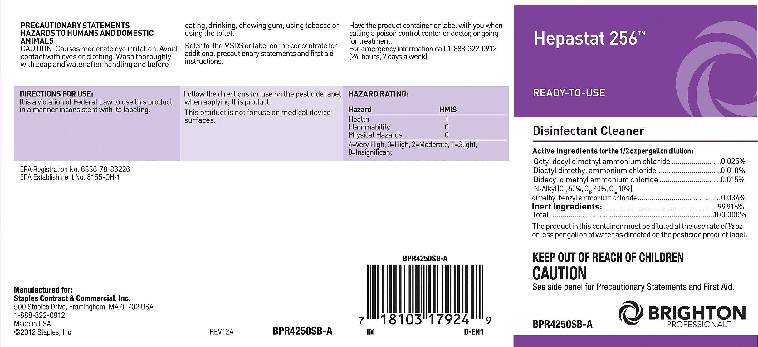 Brighton Professional™ Secondary Label For Hepastat 256 Disinfectant Cleaner