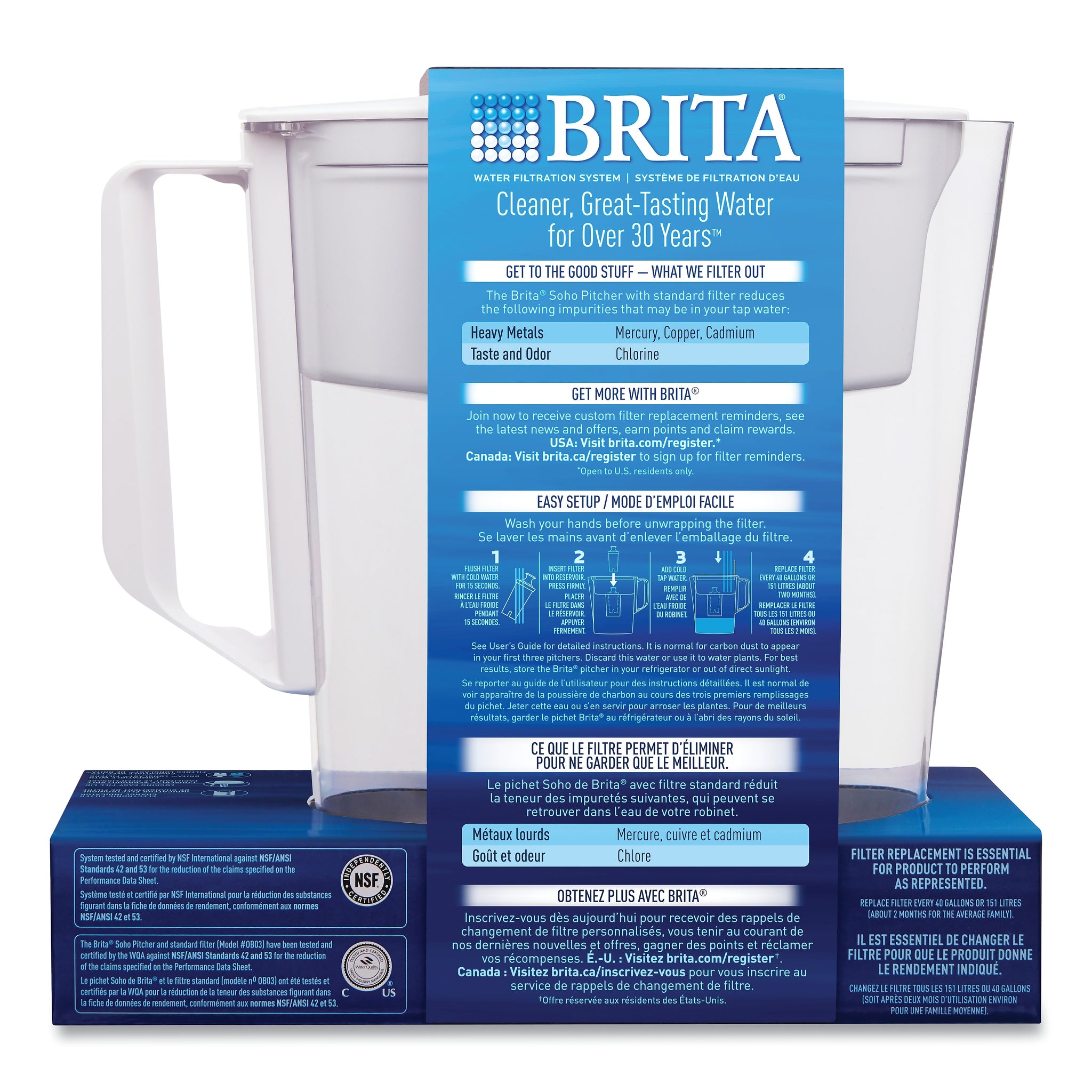 Brita Classic Water Filter Pitcher, 40 oz, 5 Cups, Clear, 2/Carton