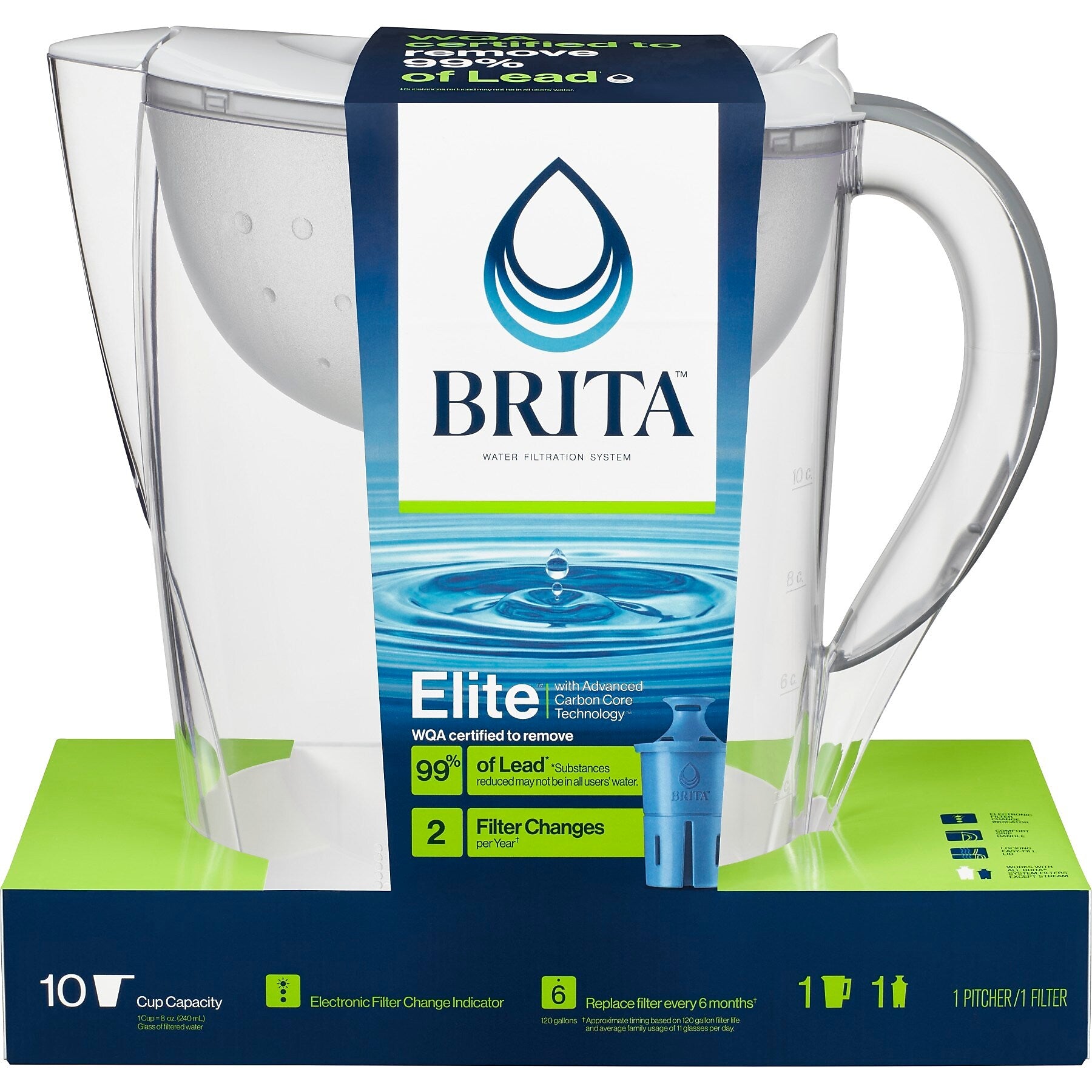 Brita Large 10 Cup Pacifica White Water Filter Pitcher withFilter