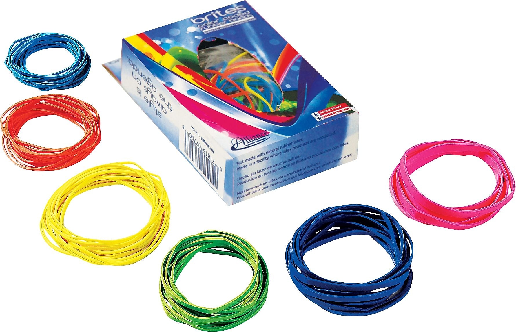 Brites Rubber Bands Box, Assorted Sizes & Colors, 1.5 oz.