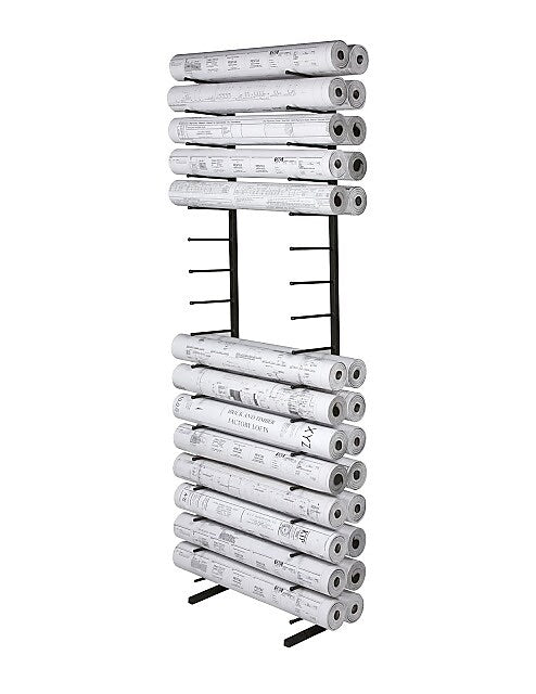 Brookside Design Vis-i-Rack High Capacity 16 Bin Blueprint Roll File Storage Rack, Textured Black