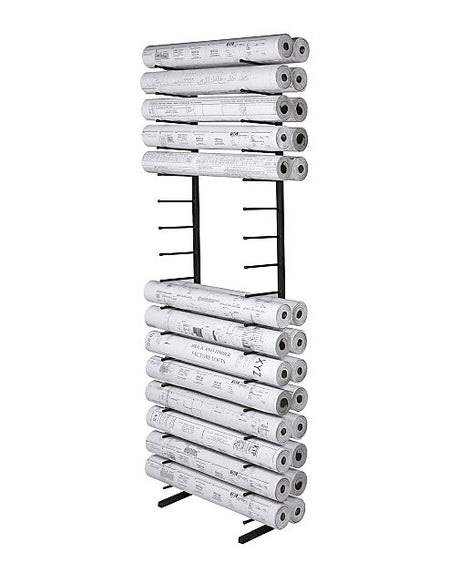 Brookside Design Vis-i-Rack High Capacity 16 Bin Blueprint Roll File Storage Rack, Textured Black