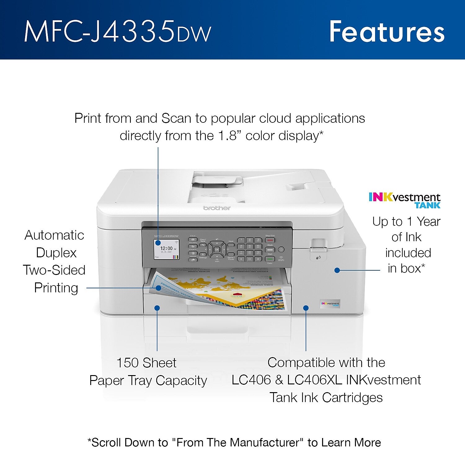 Brother INKvestment Tank MFC-J4335DW Wireless Color All-in-One Inkjet Printer