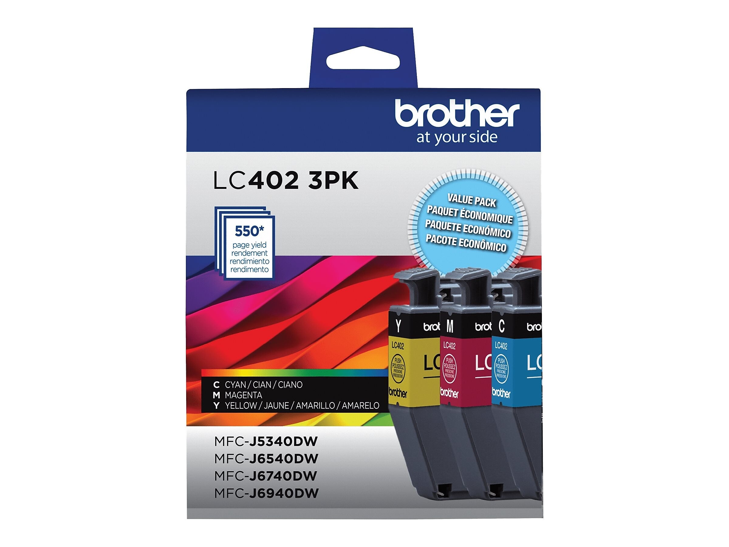 Brother LC402 Assorted Colors Standard Yield Ink Cartridges, 3/Pack