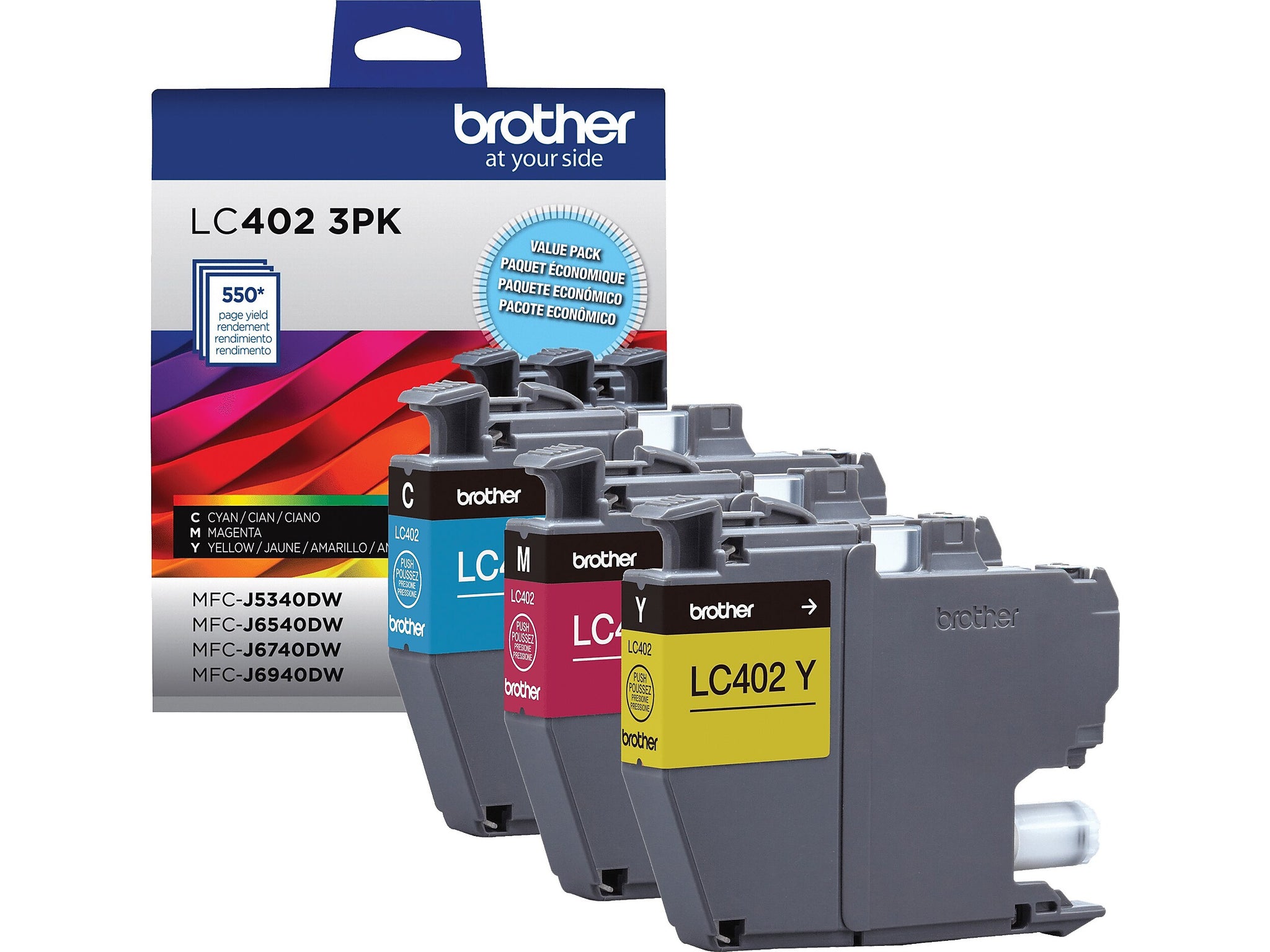 Brother LC402 Assorted Colors Standard Yield Ink Cartridges, 3/Pack