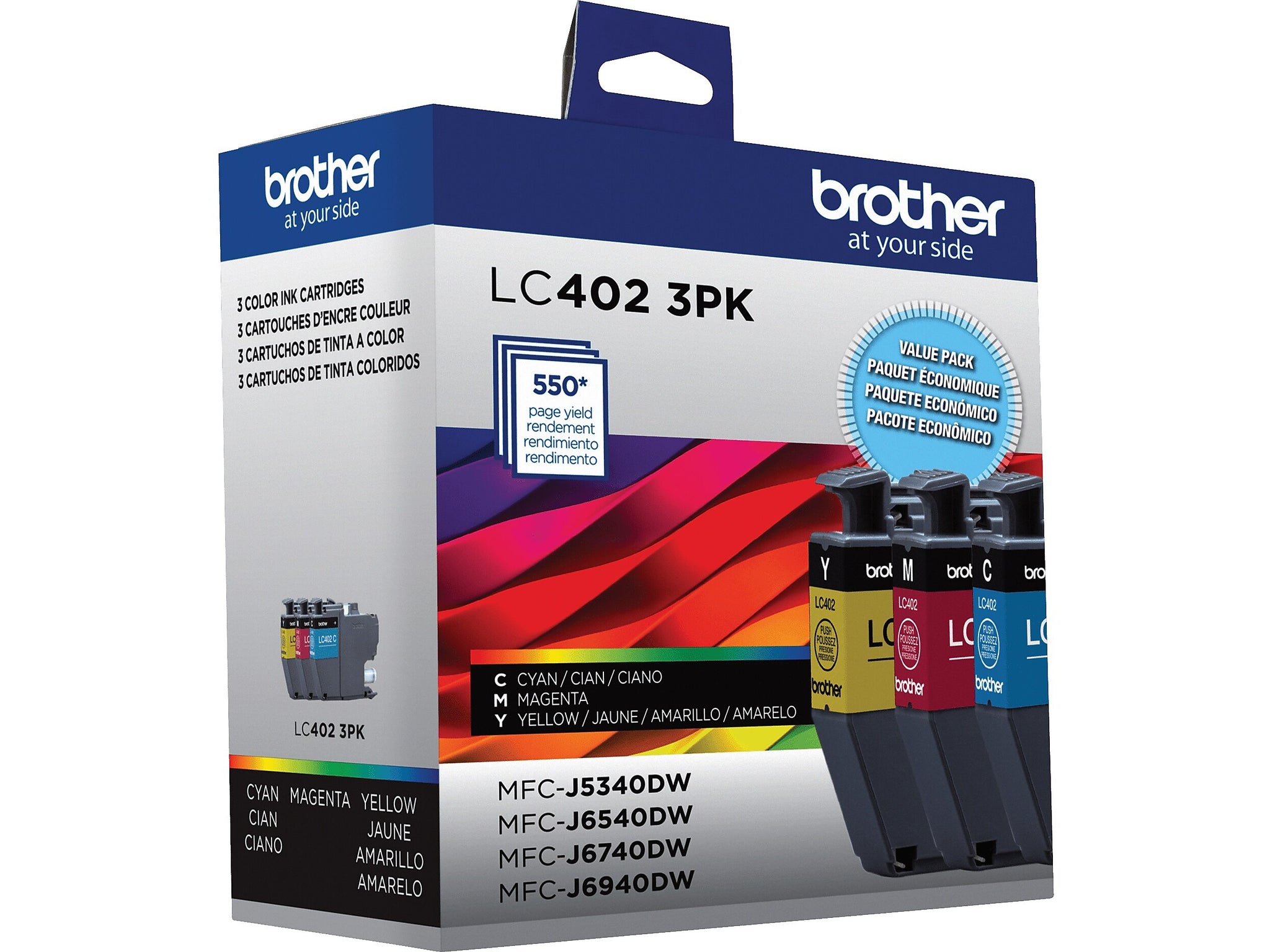 Brother LC402 Assorted Colors Standard Yield Ink Cartridges, 3/Pack