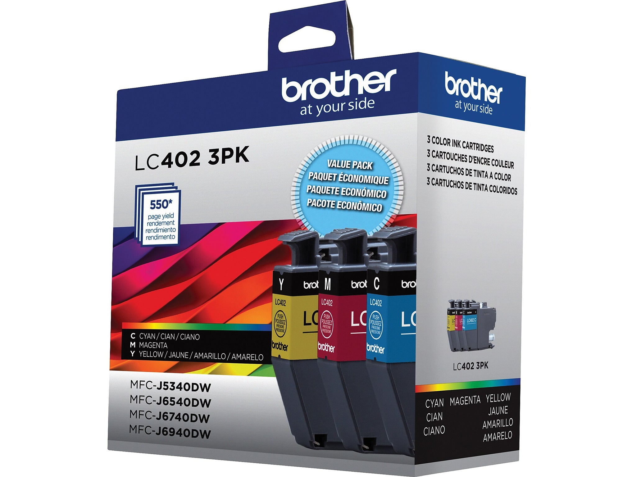 Brother LC402 Assorted Colors Standard Yield Ink Cartridges, 3/Pack
