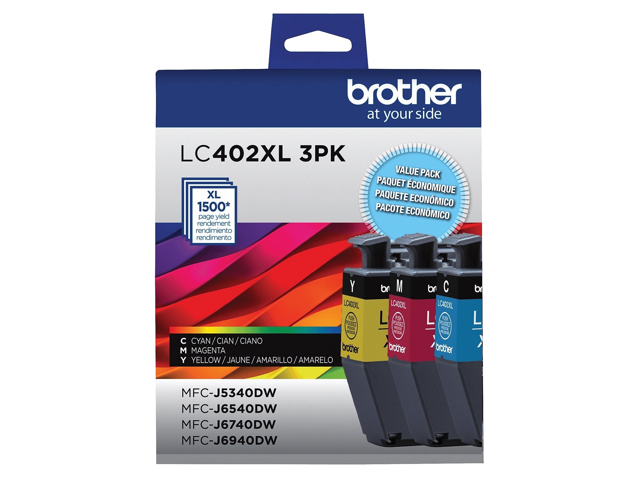 Brother LC402XL Assorted Colors High Yield Ink Cartridges, 3/Pack