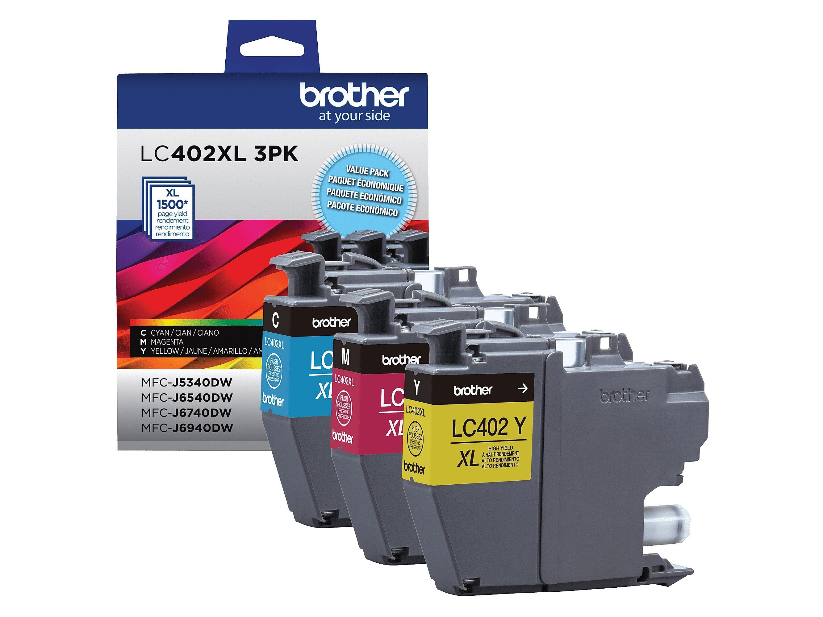 Brother LC402XL Assorted Colors High Yield Ink Cartridges, 3/Pack