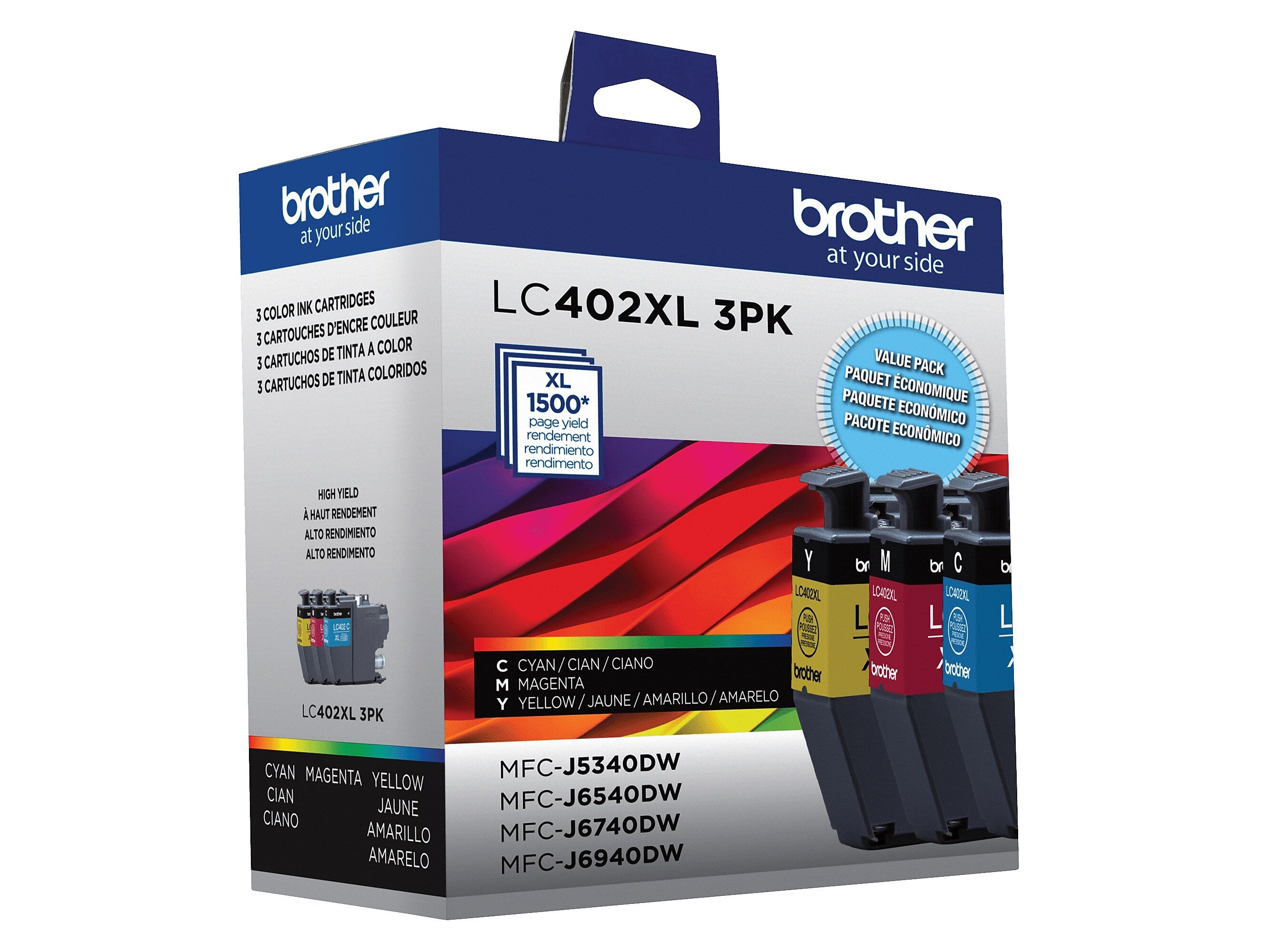 Brother LC402XL Assorted Colors High Yield Ink Cartridges, 3/Pack
