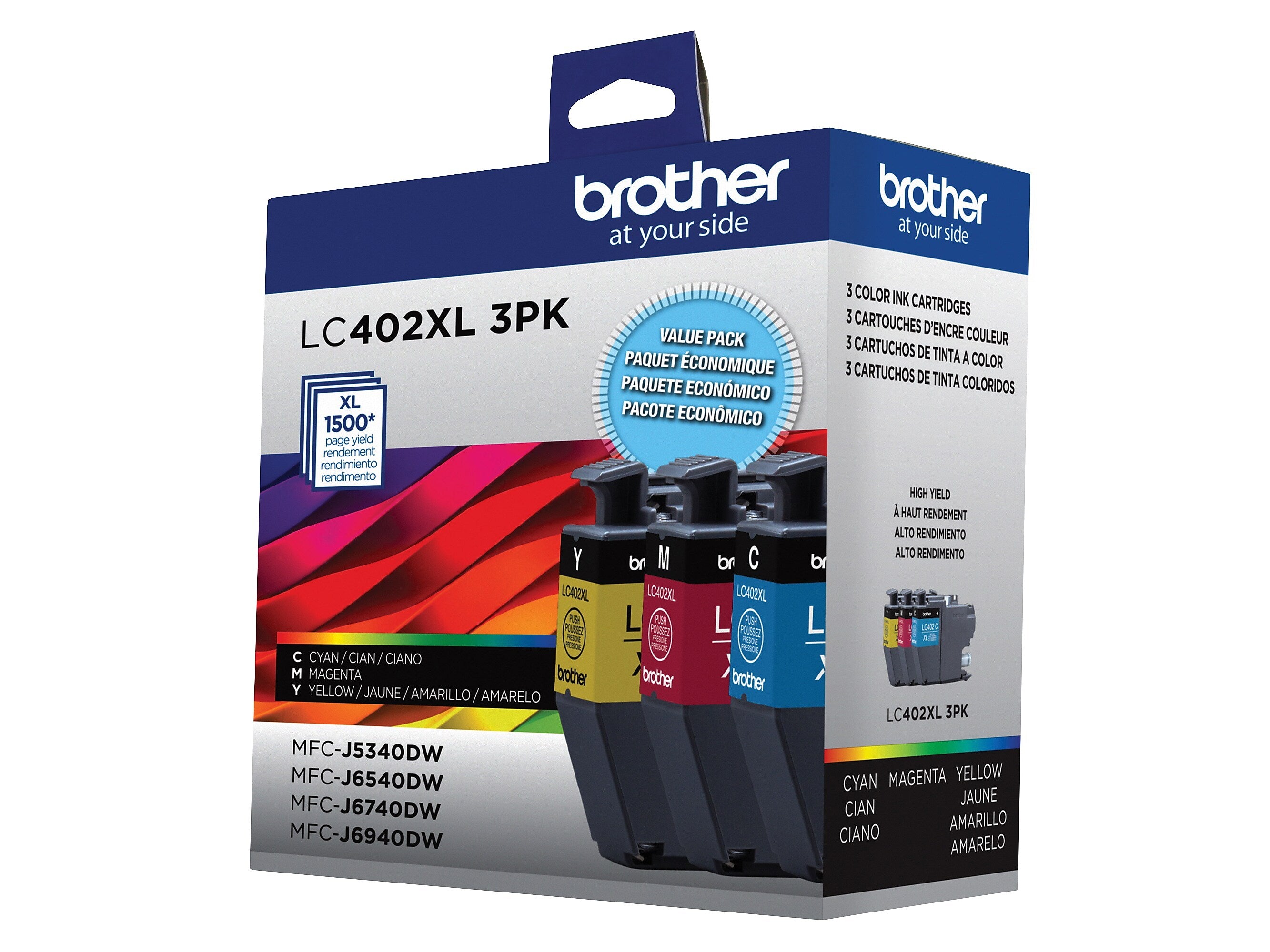 Brother LC402XL Assorted Colors High Yield Ink Cartridges, 3/Pack