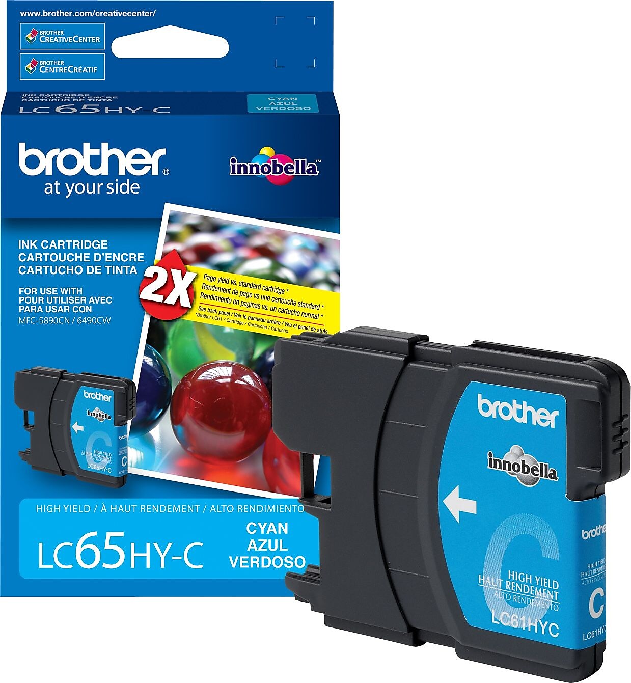 Brother LC65HYCS Cyan High Yield Ink Cartridge, Prints Up to 900 Pages