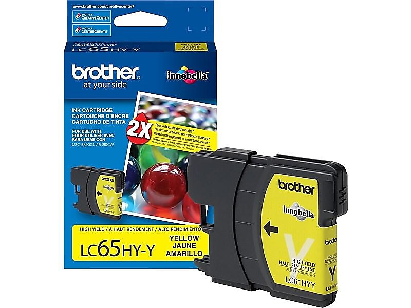 Brother LC65HYYS Yellow High Yield Ink Cartridge, Prints Up to 900 Pages