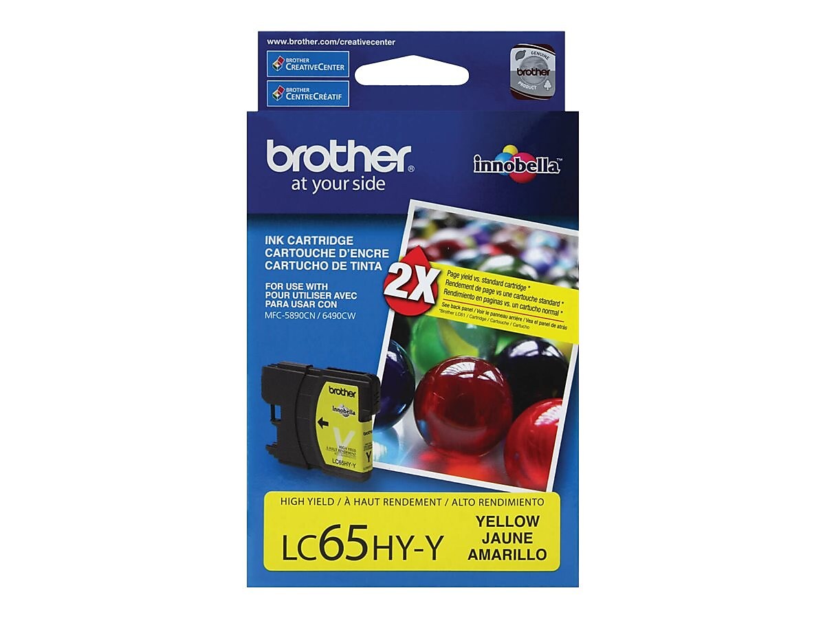 Brother LC65HYYS Yellow High Yield Ink Cartridge, Prints Up to 900 Pages