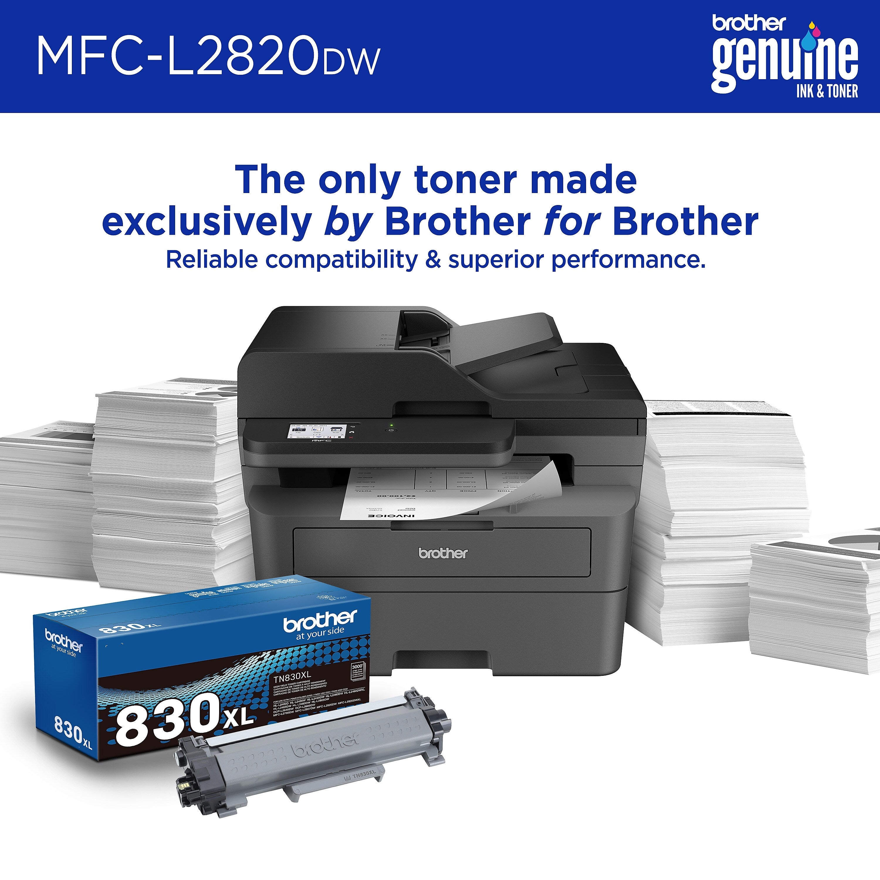 Brother MFC-L2820DW Wireless Compact Monochrome All-in-One Laser Printer with Copy, Scan and Fax, Refresh Subscription Ready