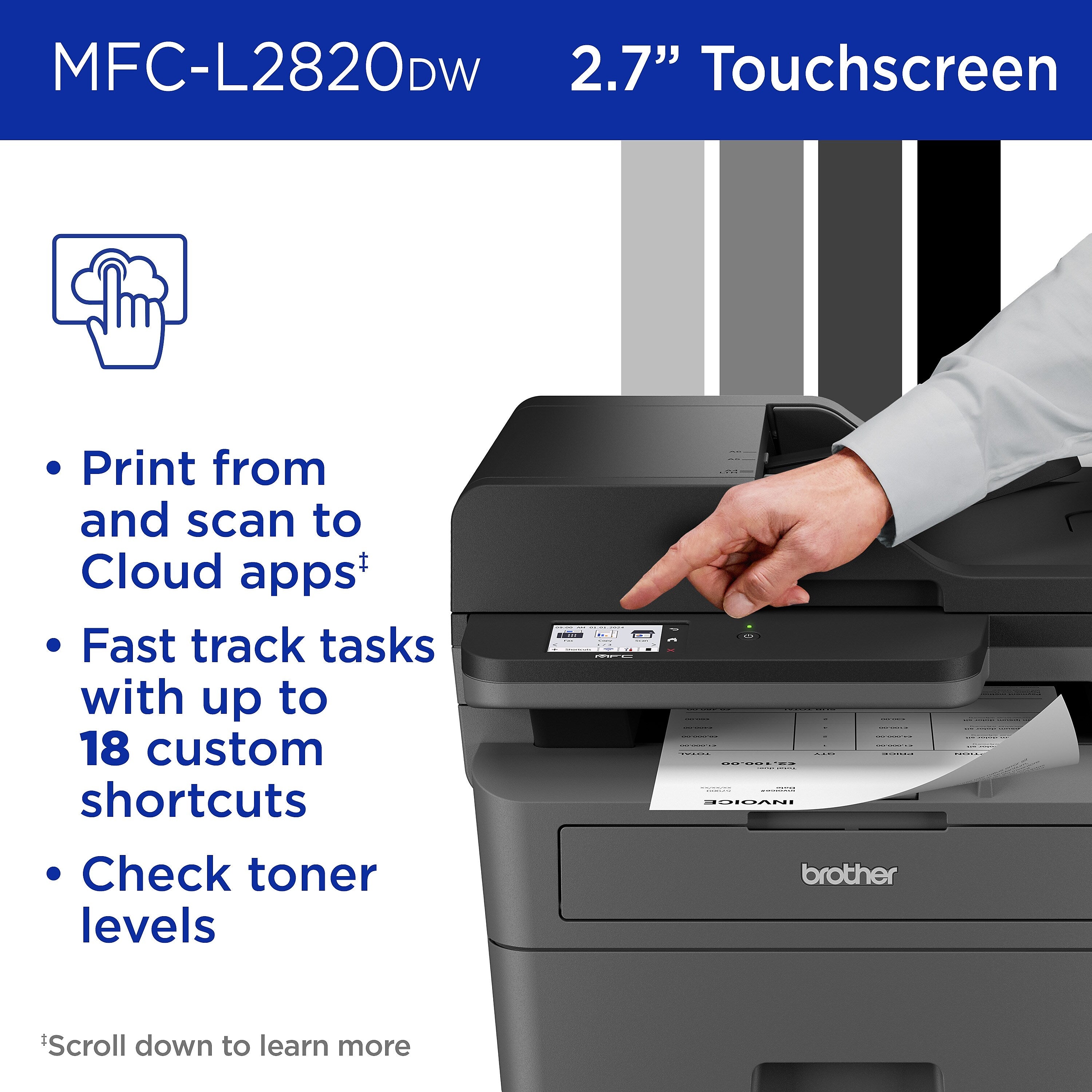Brother MFC-L2820DW Wireless Compact Monochrome All-in-One Laser Printer with Copy, Scan and Fax, Refresh Subscription Ready
