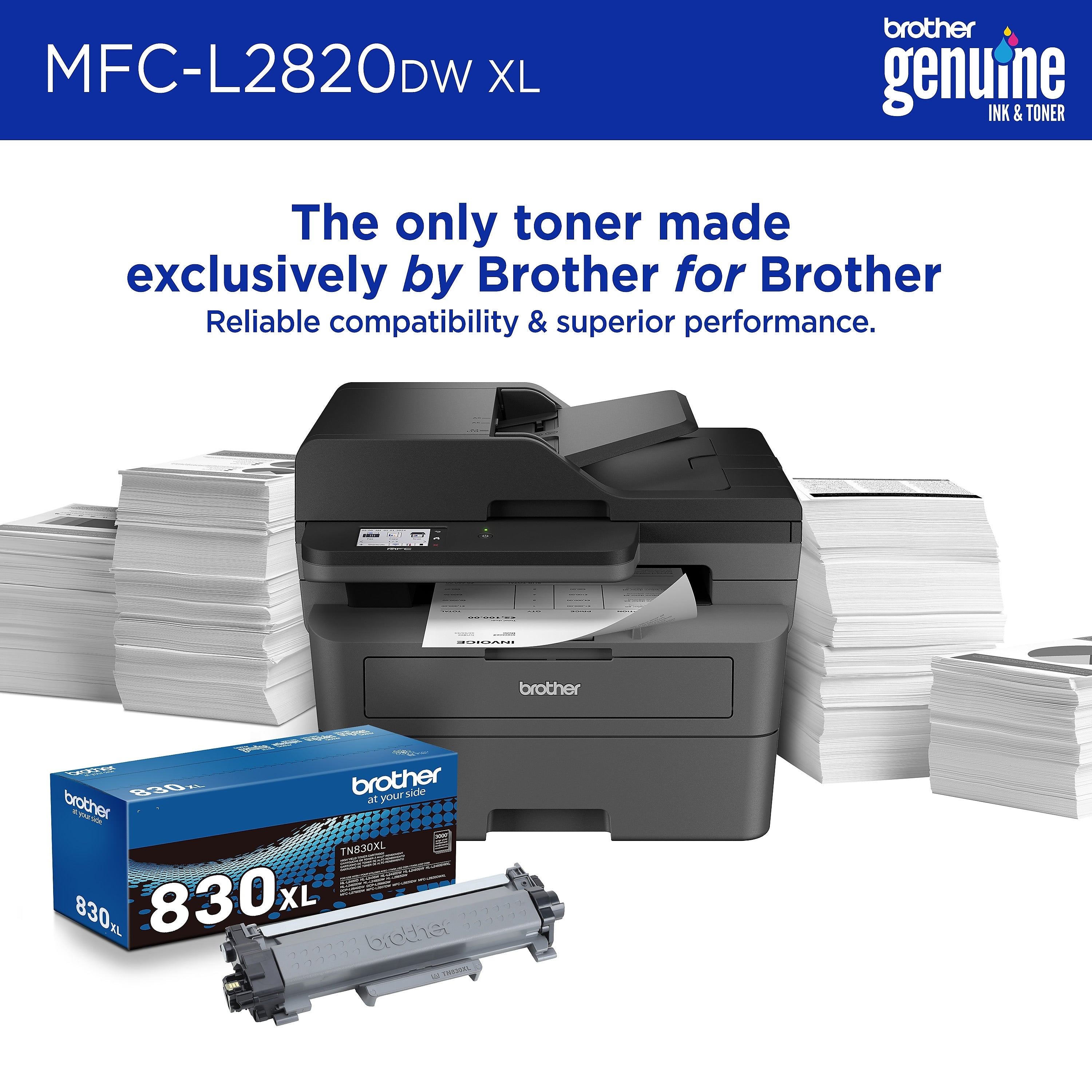Brother MFC-L2820DW XL Wireless Compact Monochrome All-in-One Laser Printer