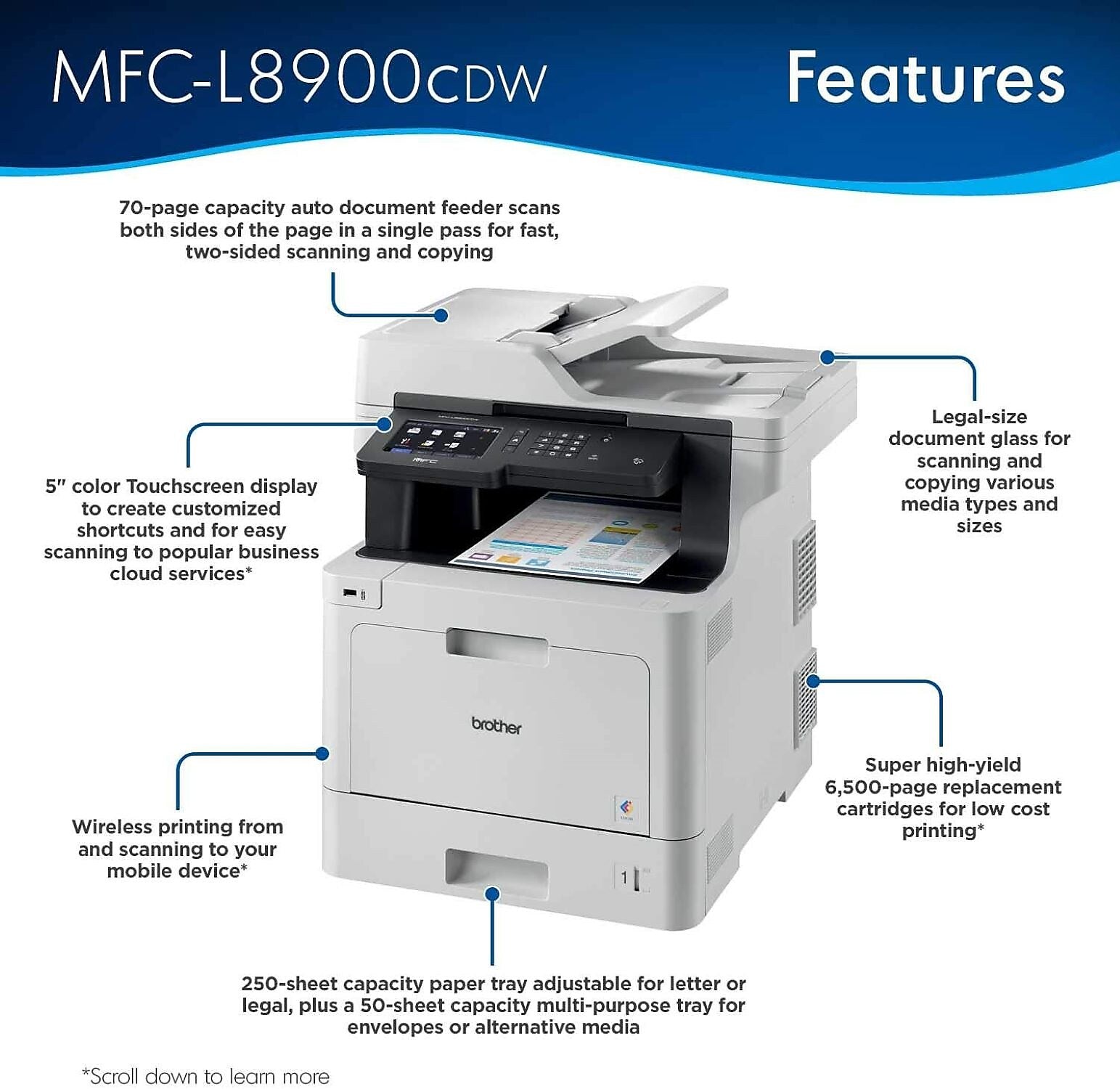 Brother MFC-L8900CDW USB, Wireless, Network Ready Color Laser All-In-One Printer