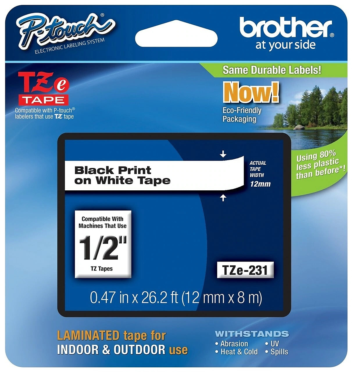 Brother P-touch TZe-231 Laminated Label Maker Tape, 1/2