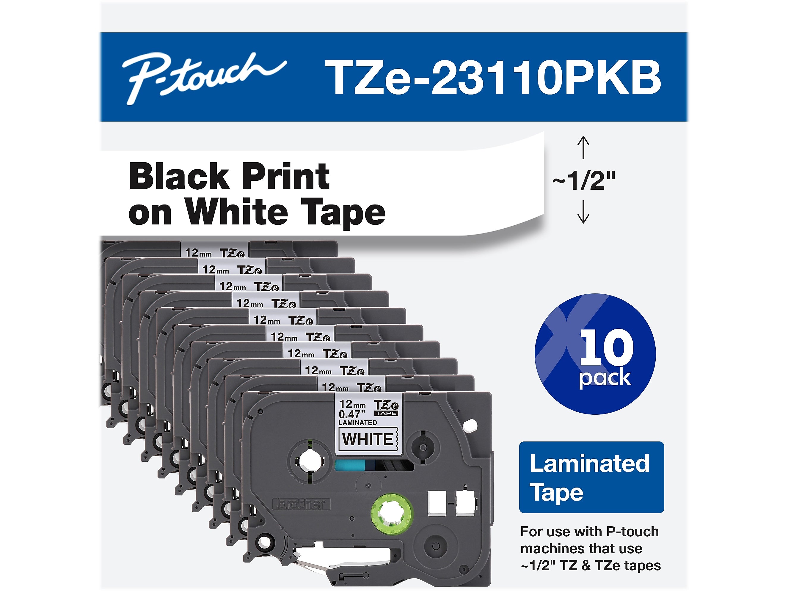 Brother P-touch TZe-231 Laminated Label Maker Tape, 1/2