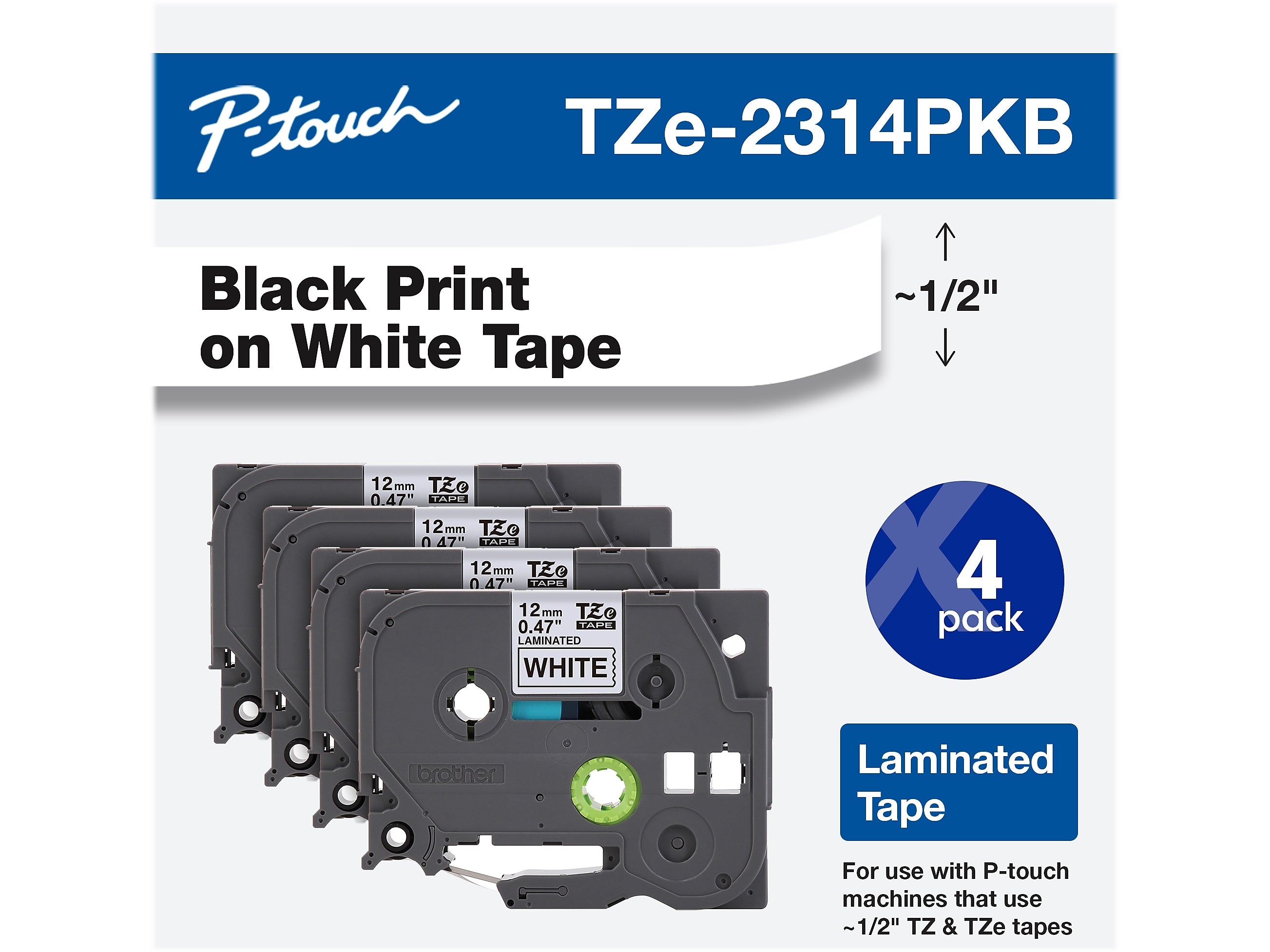 Brother P-touch TZe-231 Laminated Label Maker Tape, 1/2