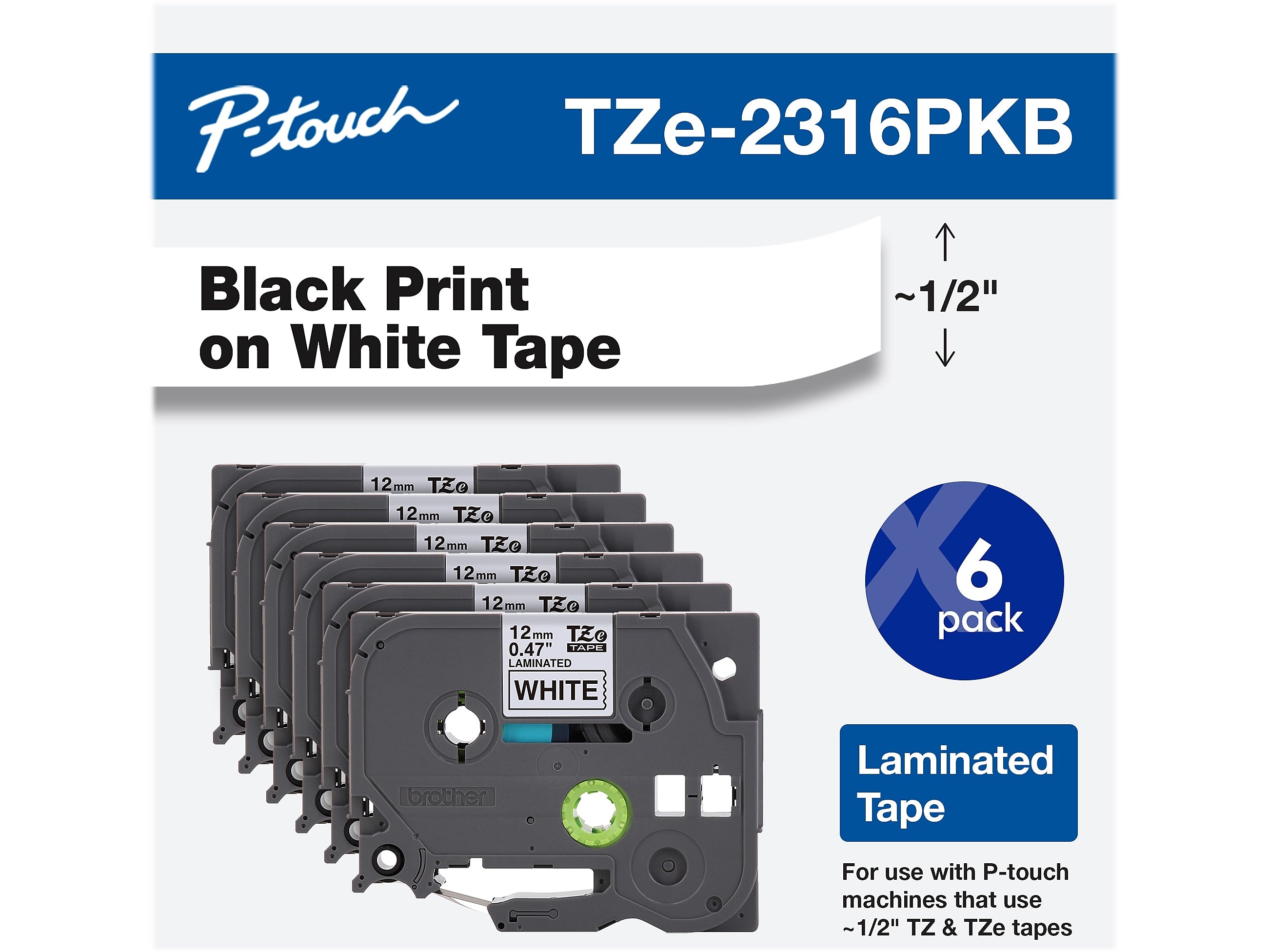 Brother P-touch TZe-231 Laminated Label Maker Tape, 1/2