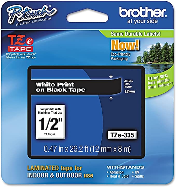 Brother P-touch TZe-335 Laminated Label Maker Tape, 1/2