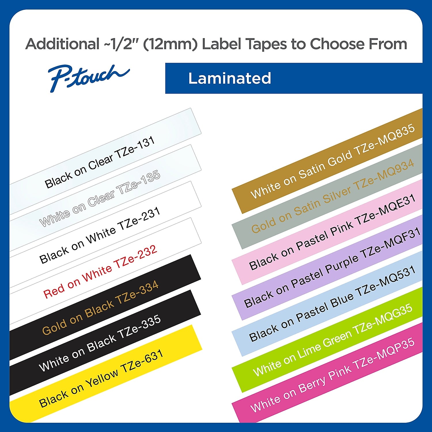 Brother P-touch TZe-335 Laminated Label Maker Tape, 1/2