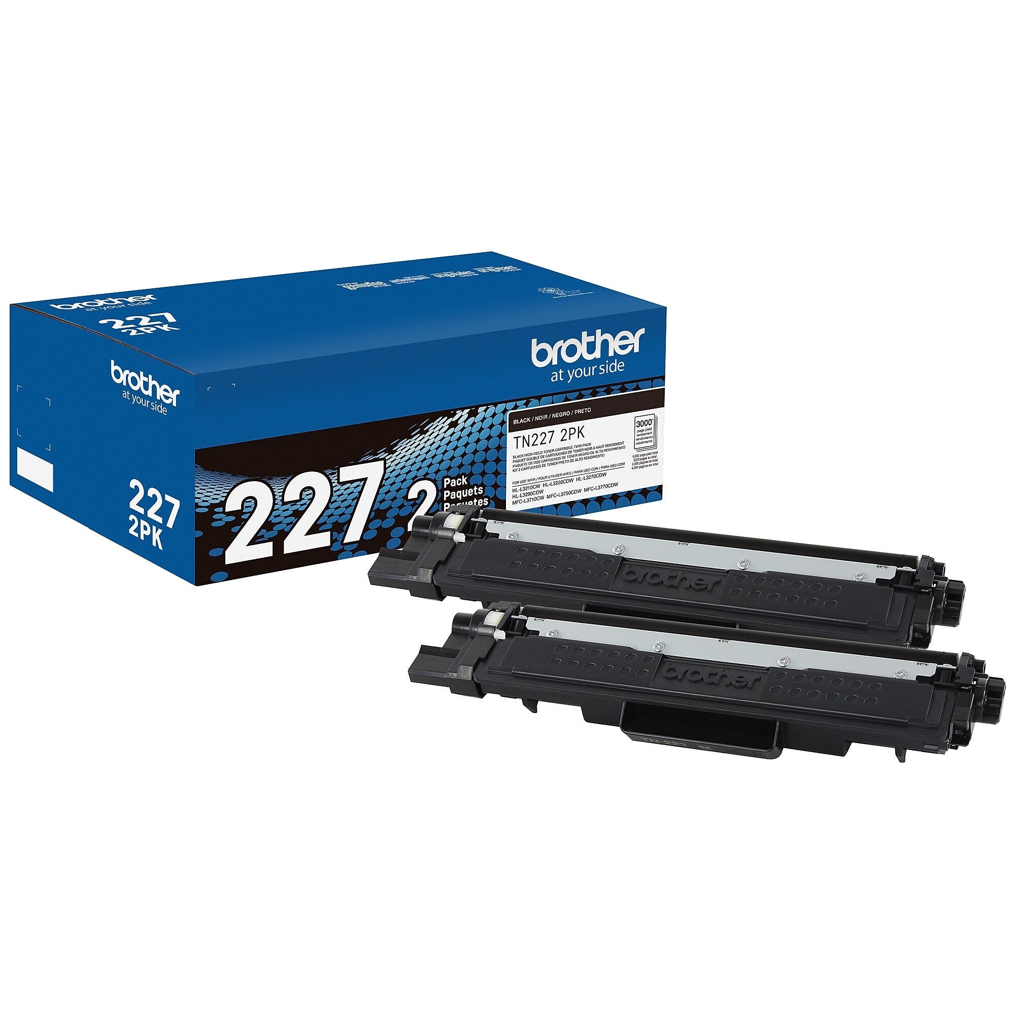 Brother TN-227 Black High Yield Toner Cartridge, Up to 3,000 Pages, 2/Pack