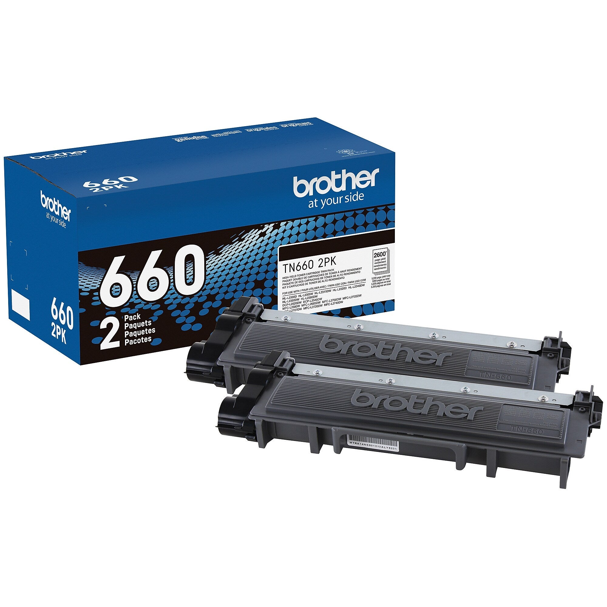 Brother TN660 Black Toner Cartridge, High Yield, 2/Pack