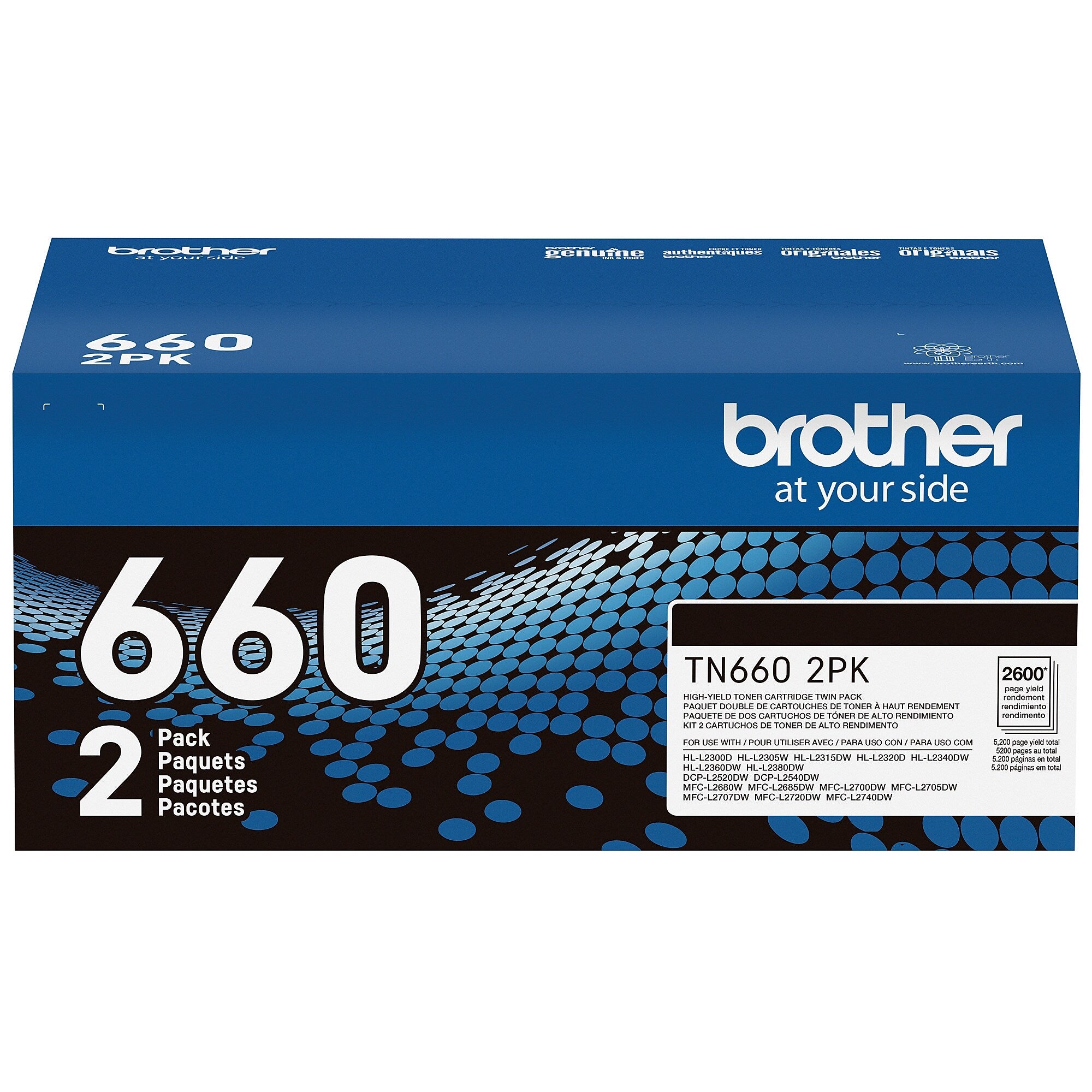 Brother TN660 Black Toner Cartridge, High Yield, 2/Pack