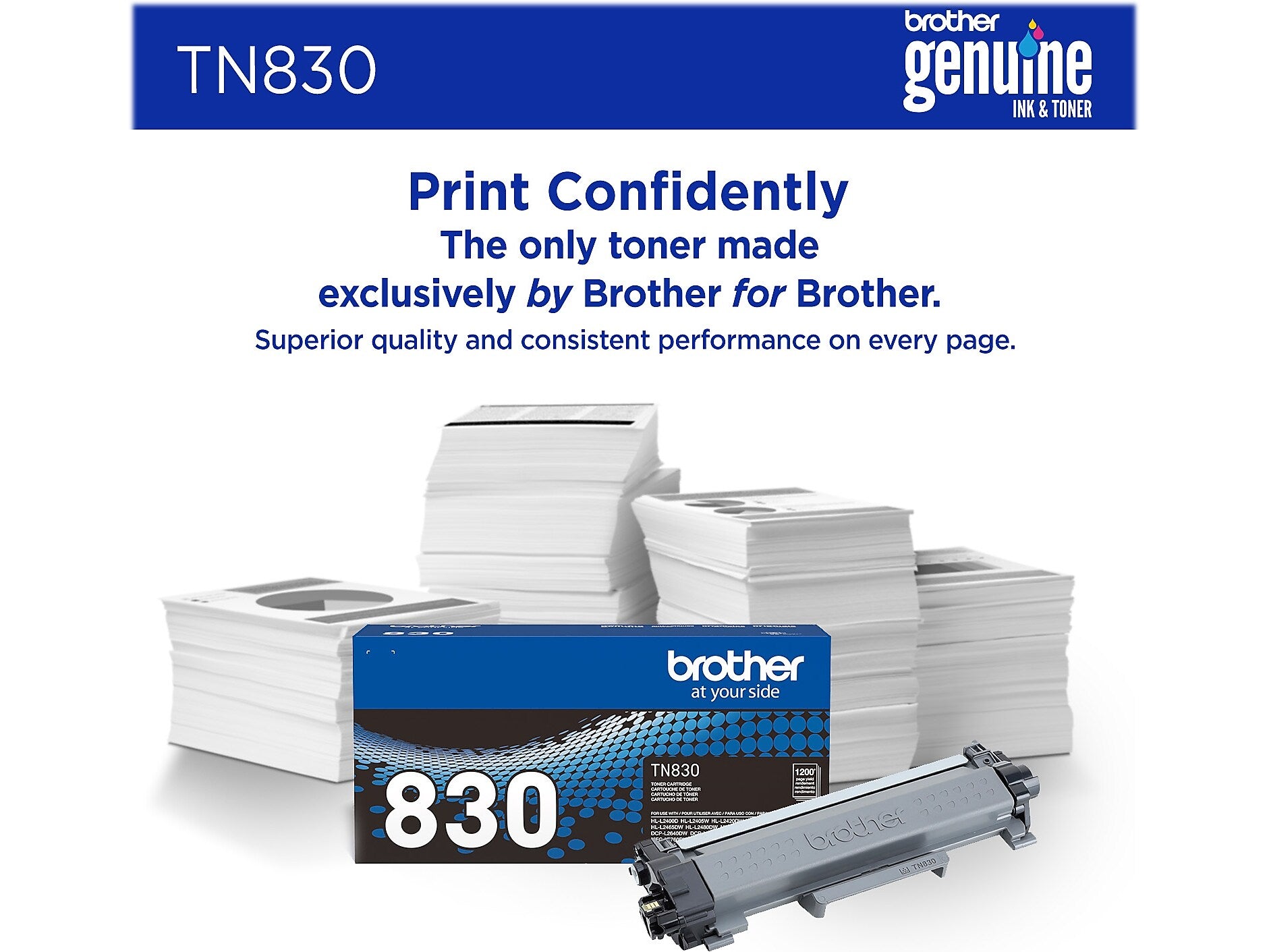Brother TN830 Standard Yield Black Toner Cartridge, print up to 1,200 pages