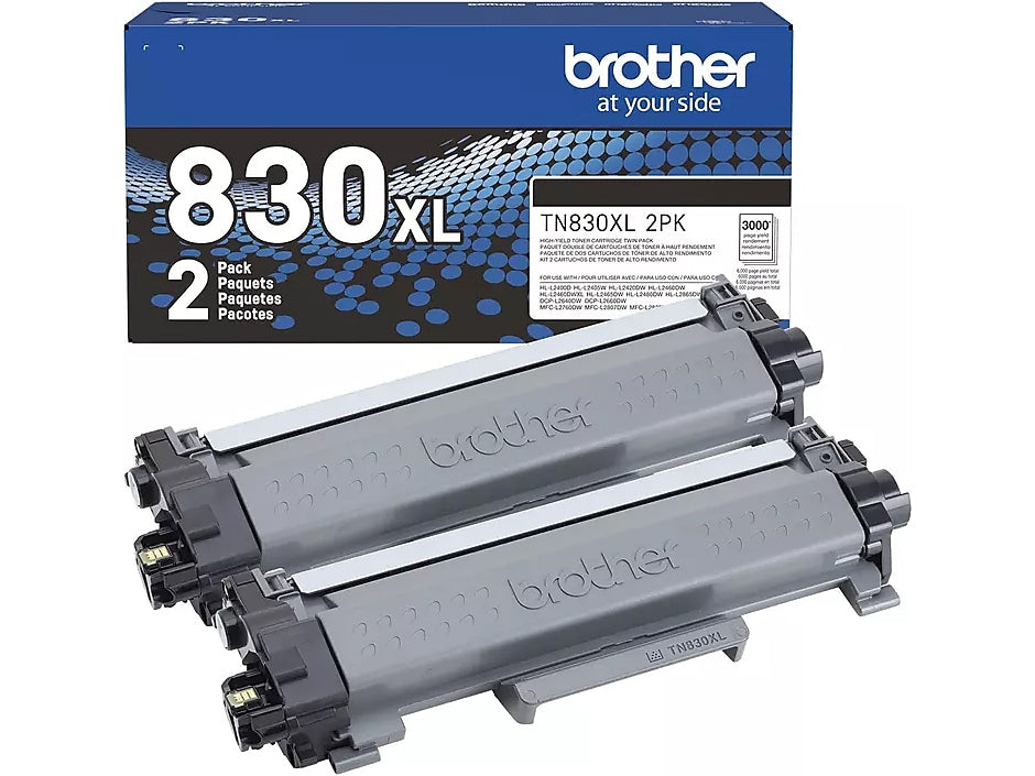 Brother TN830XL Black High Yield Toner Cartridge 2/Pack , print up to 3,000 pages