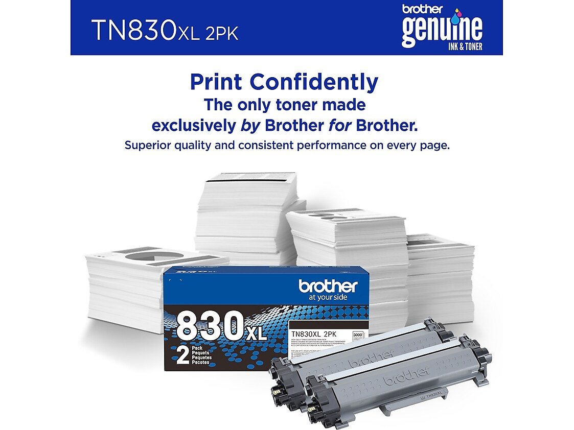 Brother TN830XL Black High Yield Toner Cartridge 2/Pack , print up to 3,000 pages