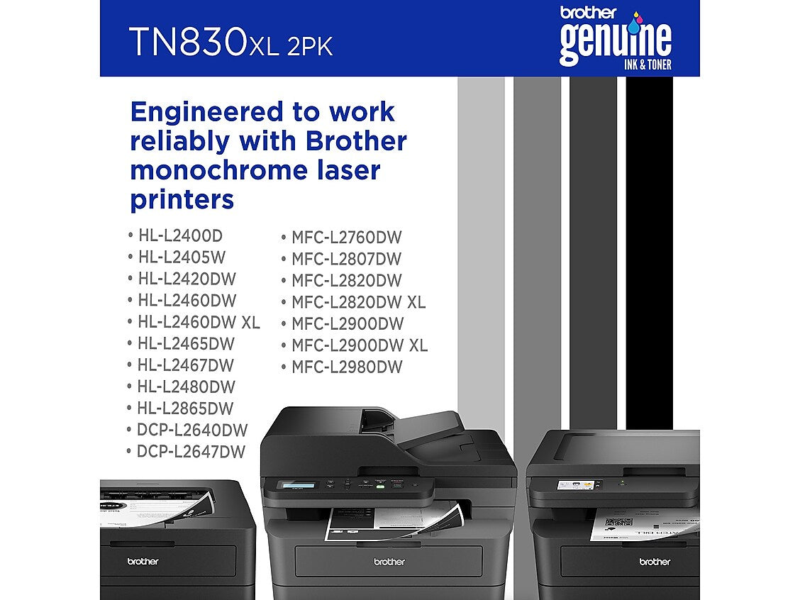 Brother TN830XL Black High Yield Toner Cartridge 2/Pack , print up to 3,000 pages