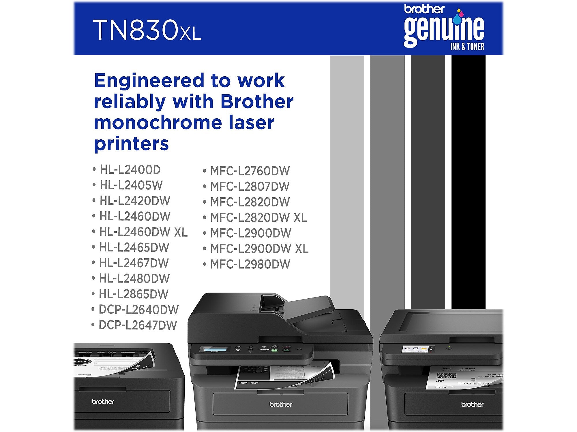 Brother TN830XL Black High Yield Toner Cartridge, print up to 3,000 pages