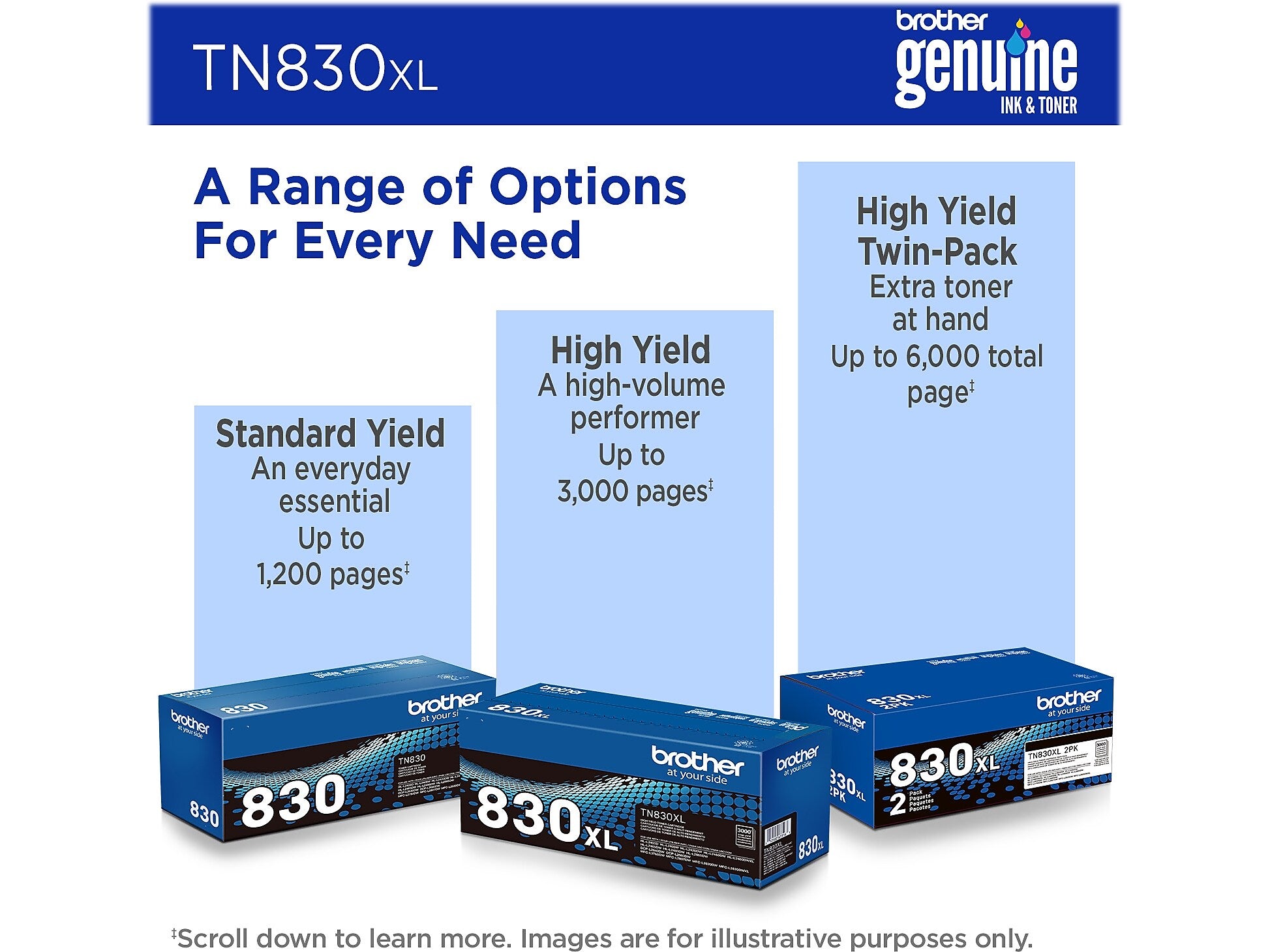 Brother TN830XL Black High Yield Toner Cartridge, print up to 3,000 pages