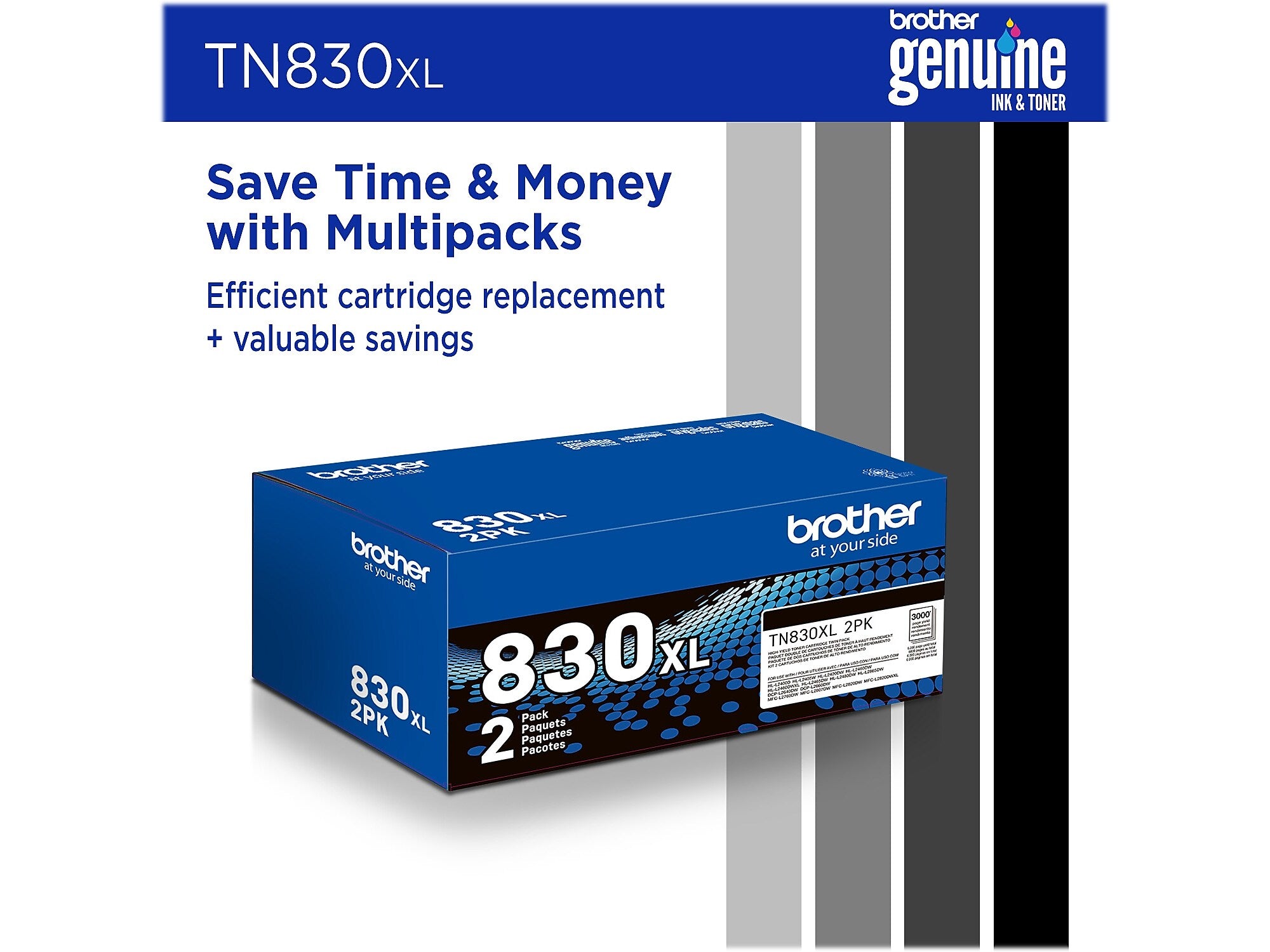 Brother TN830XL Black High Yield Toner Cartridge, print up to 3,000 pages