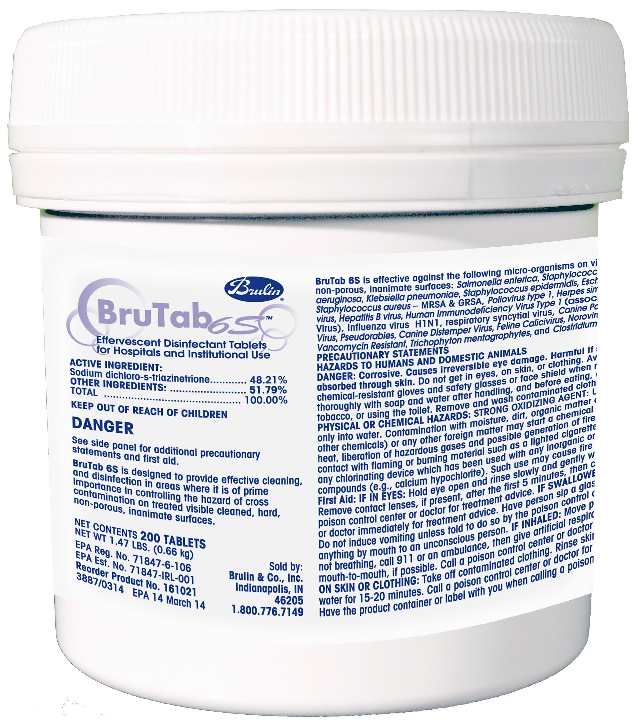 BruTab 6S Disinfectant & Sanitizer Tablets, 3.3mg, 200/Tub, 6 Tubs/Carton